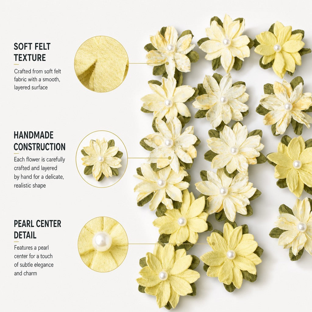 Handmade Printed Paper Flowers Luca Yellow Symphony 15pc