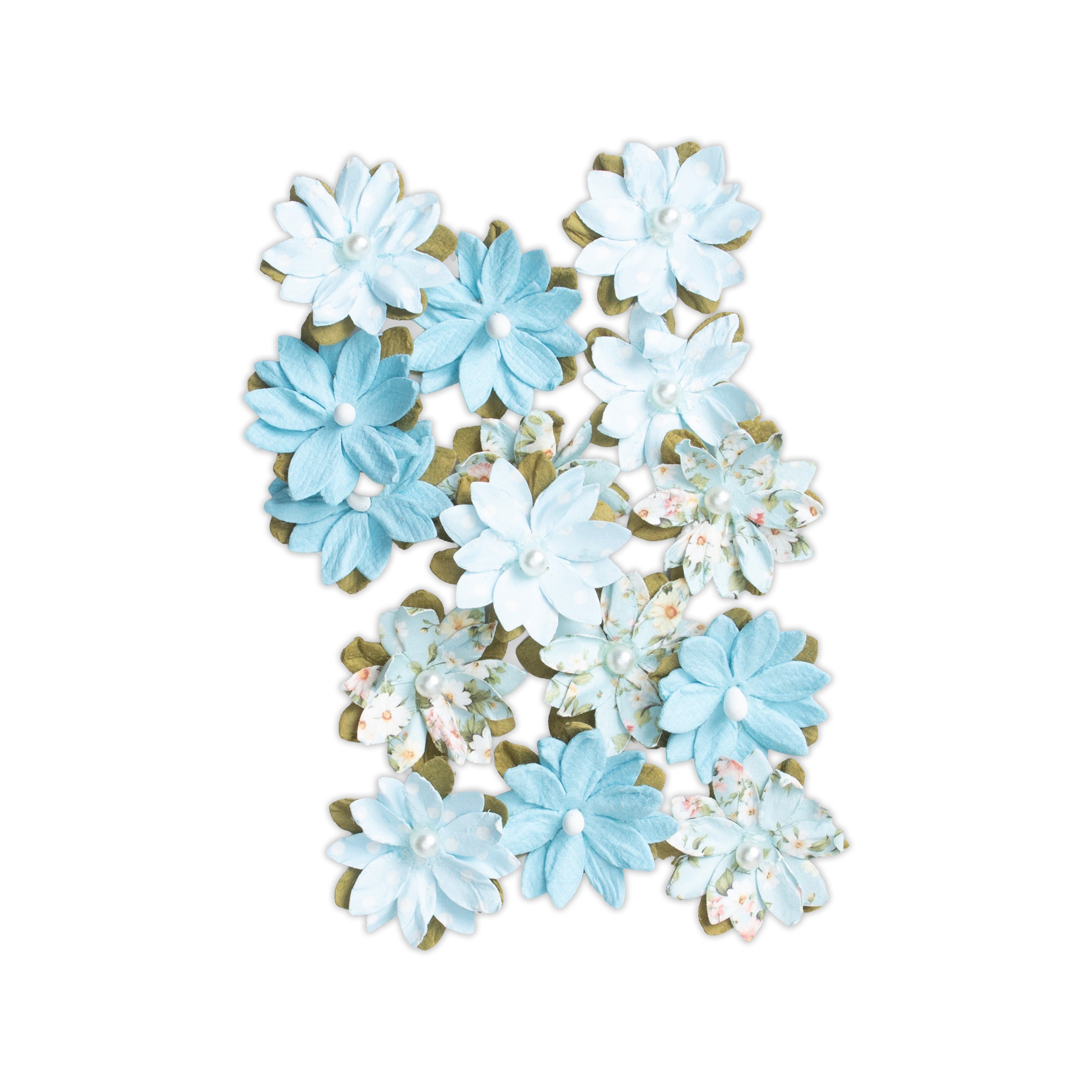 Handmade Printed Paper Flowers Luca Blue Symphony 15pc