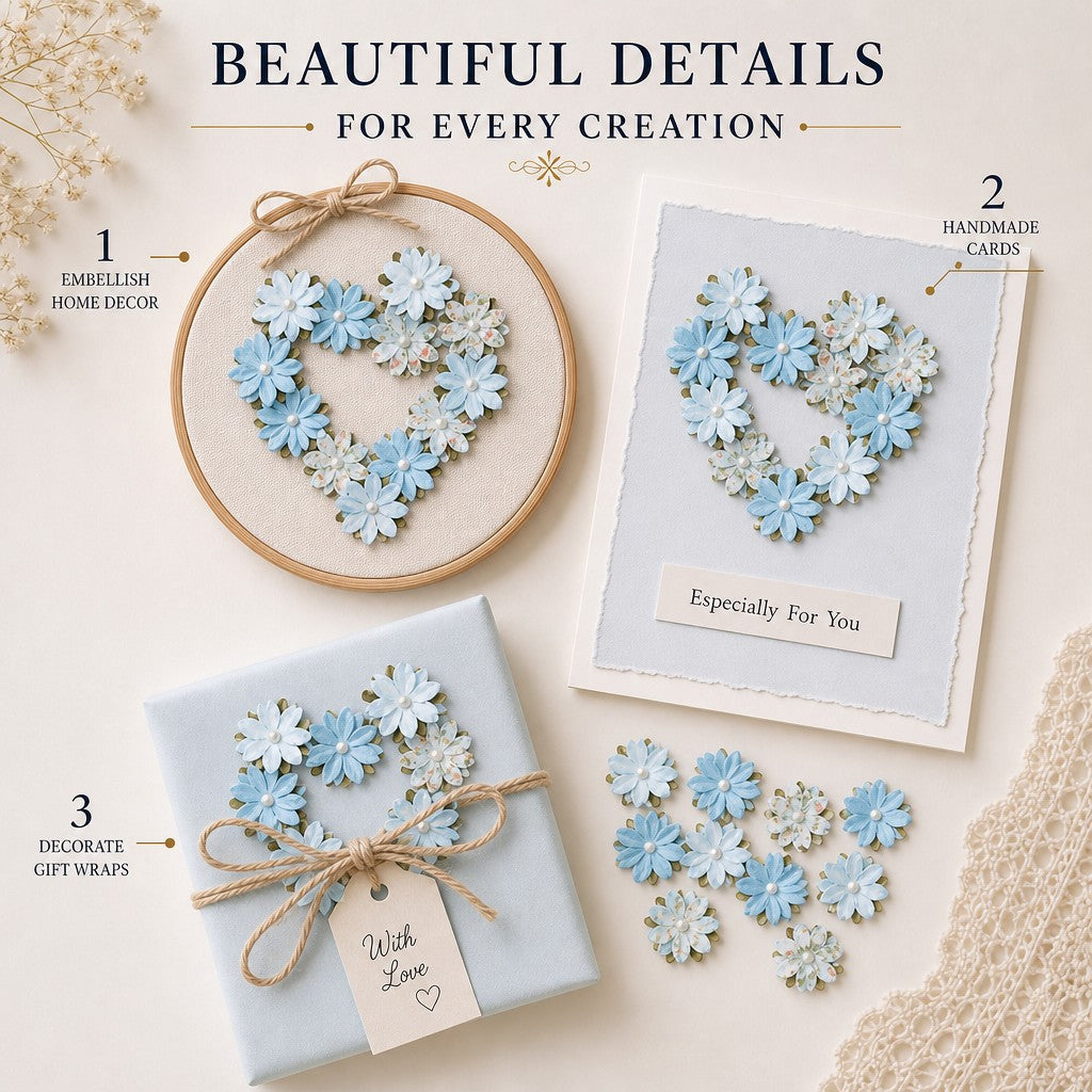Handmade Printed Paper Flowers Luca Blue Symphony 15pc