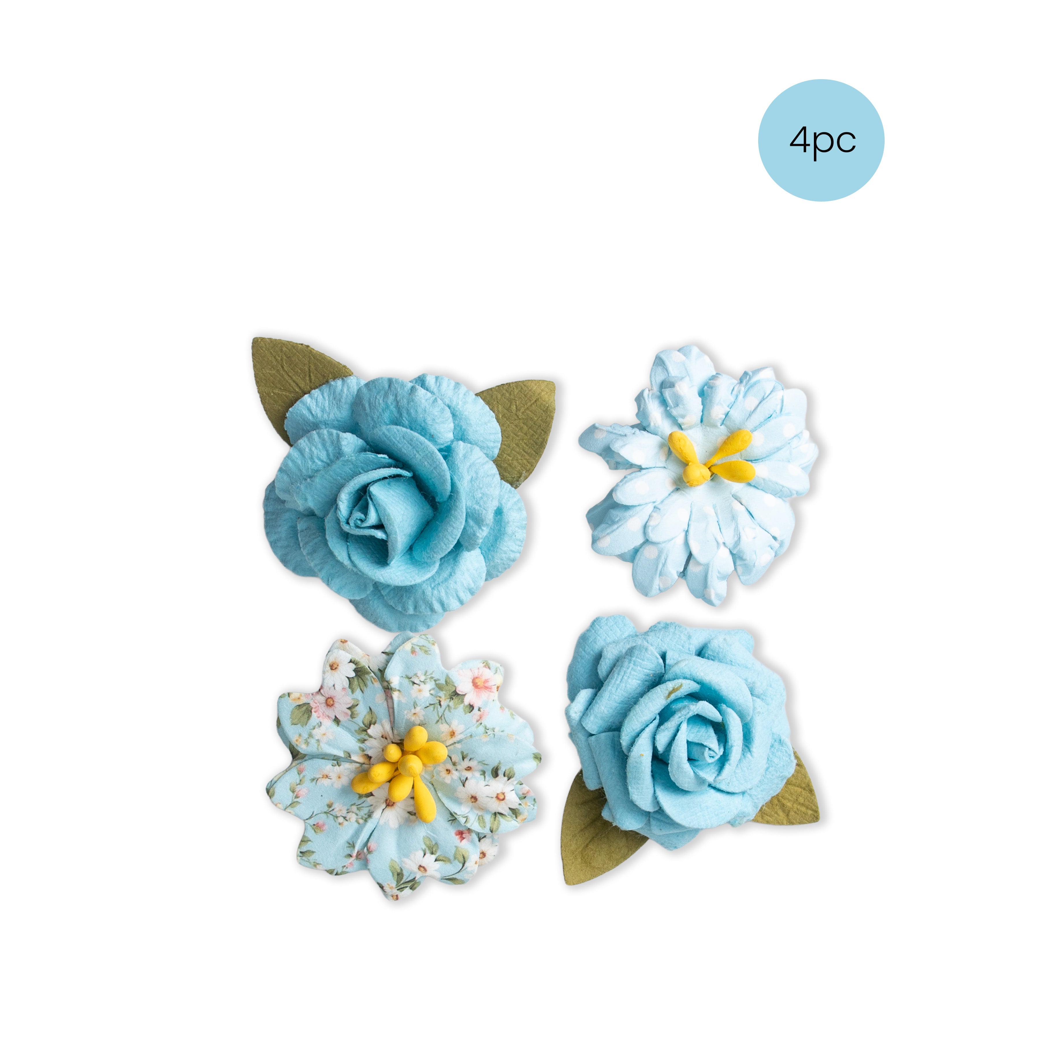 Handmade Printed Paper Flowers Henry Blue Symphony 4pc