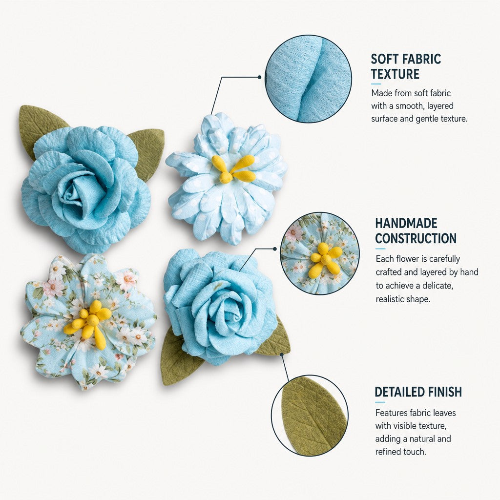 Handmade Printed Paper Flowers Henry Blue Symphony 4pc