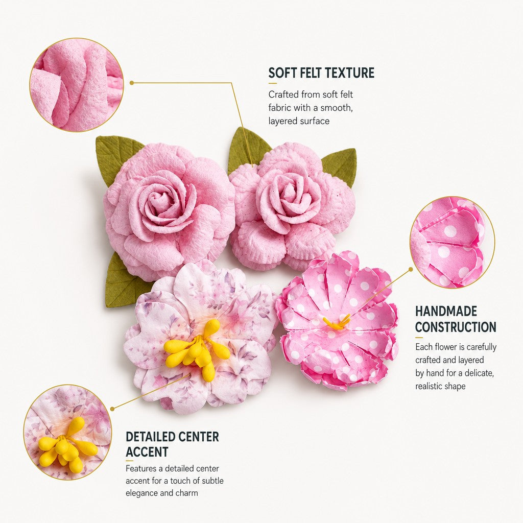 Handmade Printed Paper Flowers Henry Pink Symphony 4pc