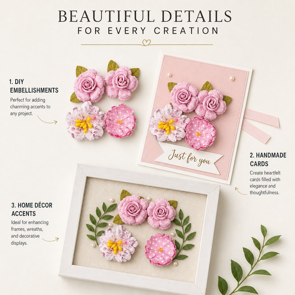 Handmade Printed Paper Flowers Henry Pink Symphony 4pc