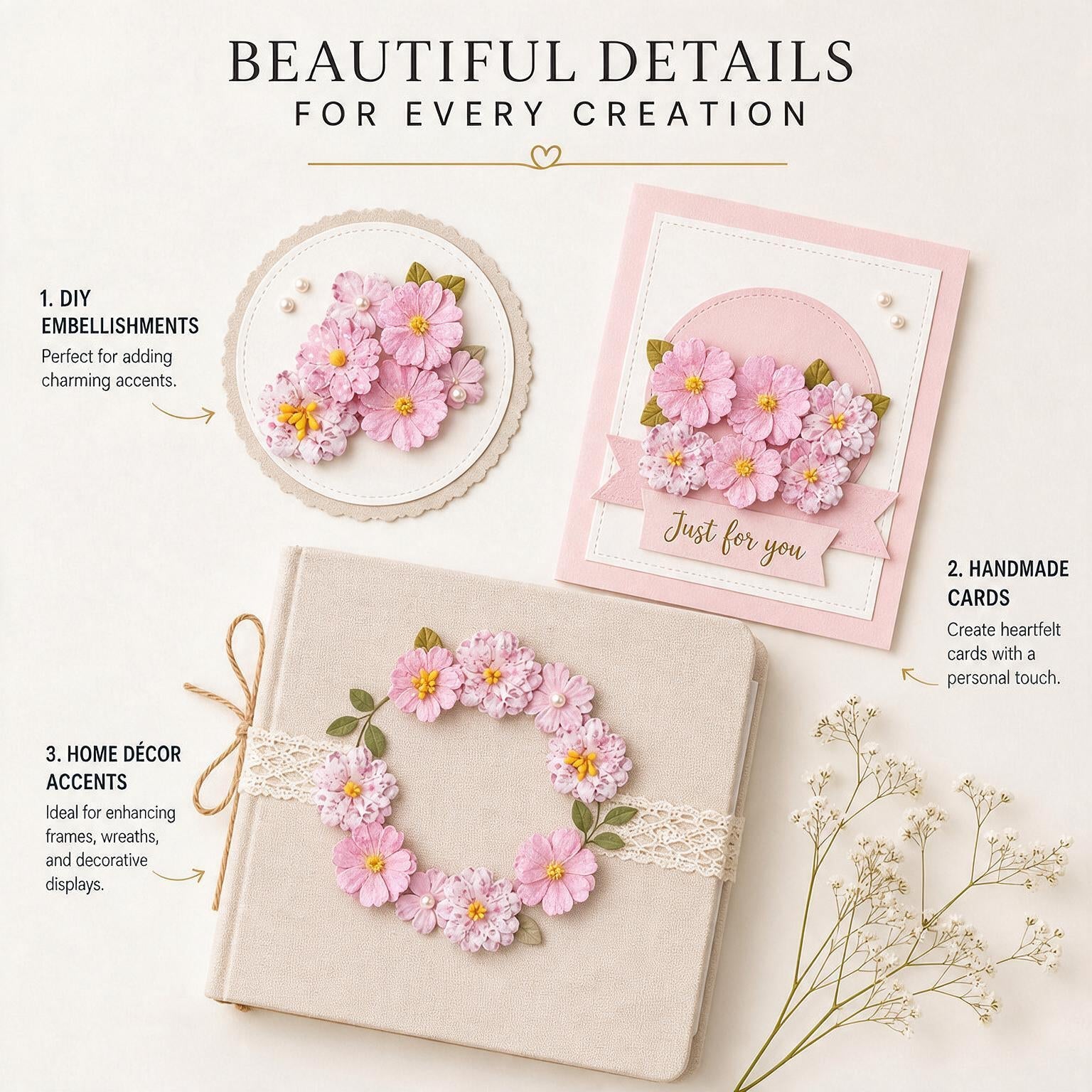 Handmade Printed Paper Flowers Jasper Pink Symphony 12pc