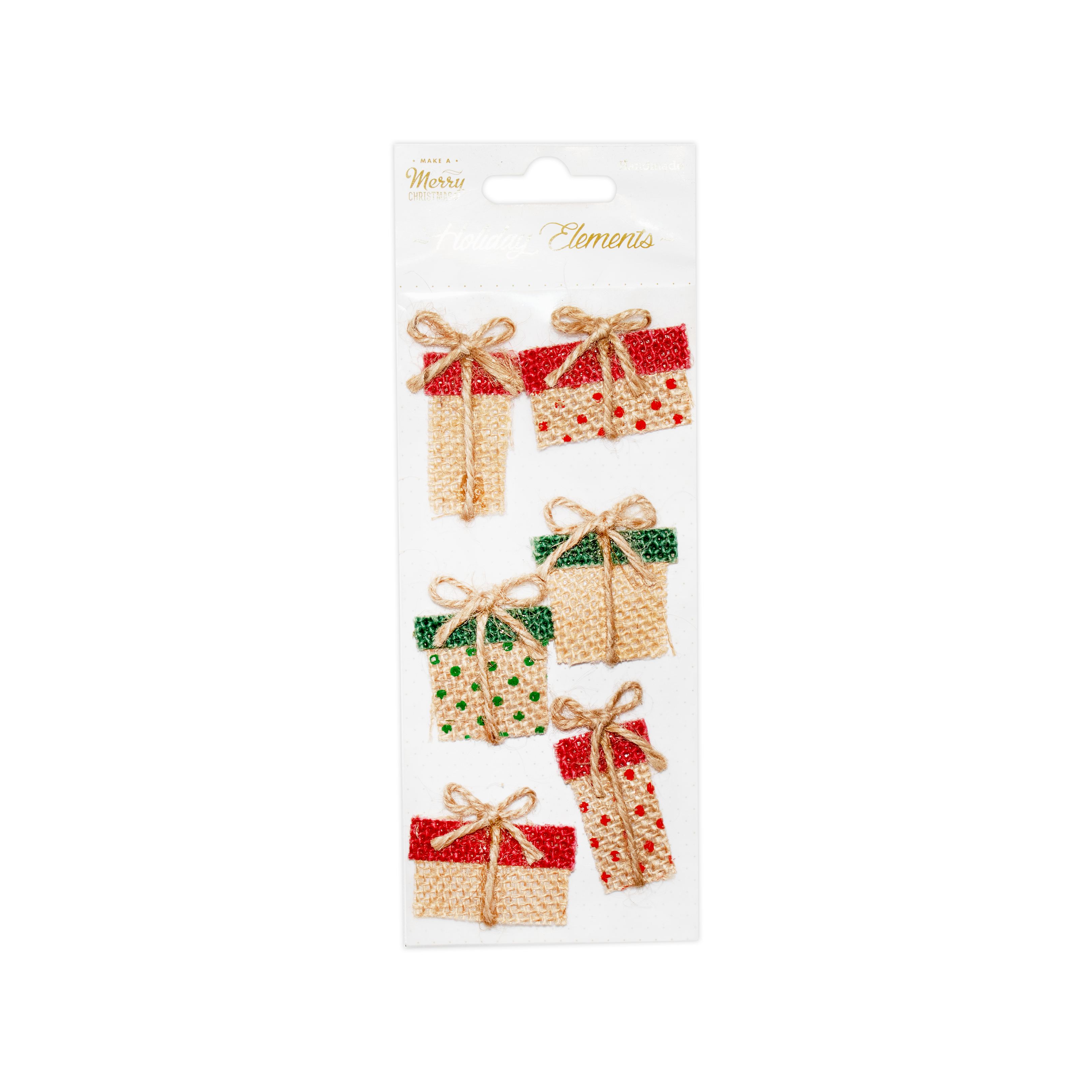 Christmas Burlap Emb Presents 6Pcs