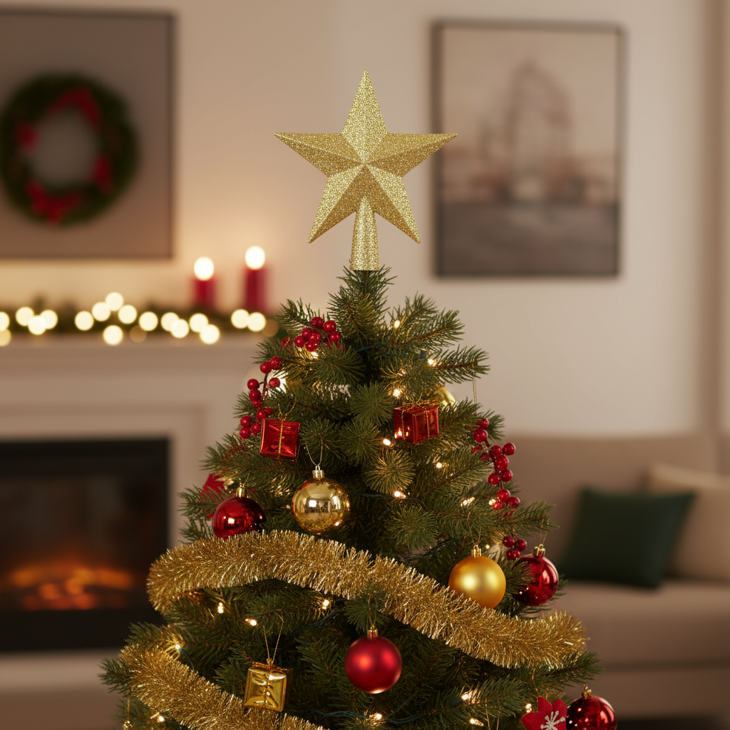 X-Mas Tree Topper Star Gold 1Pc Pb