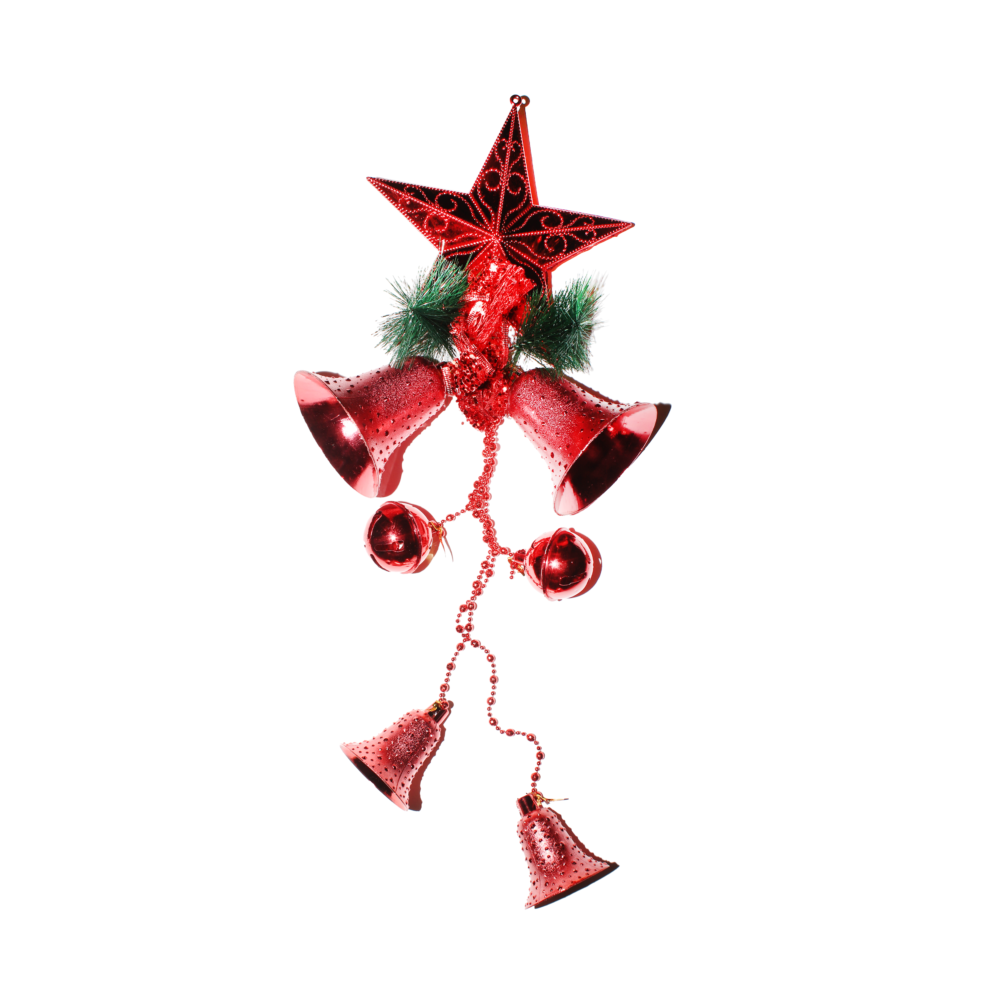 Christmas Hanging Ornaments Designed Star With Grass  Bow Baubles And Bells Assorted Colour 1pc