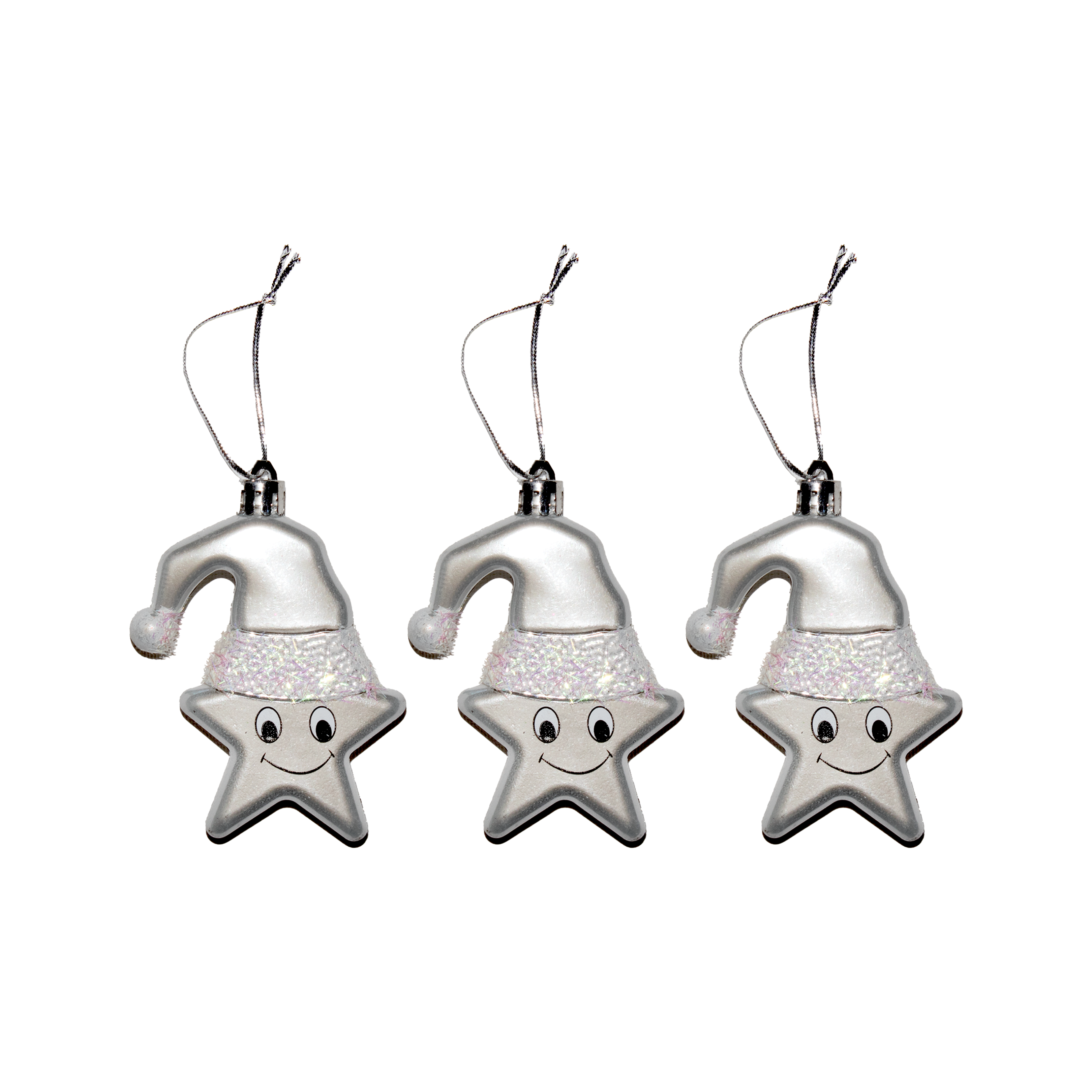 X-Mas Decoration Hanging Star W/Cap Silver 175Mm X 92Mm X 15Mm 3Pc Pvc Cylinder