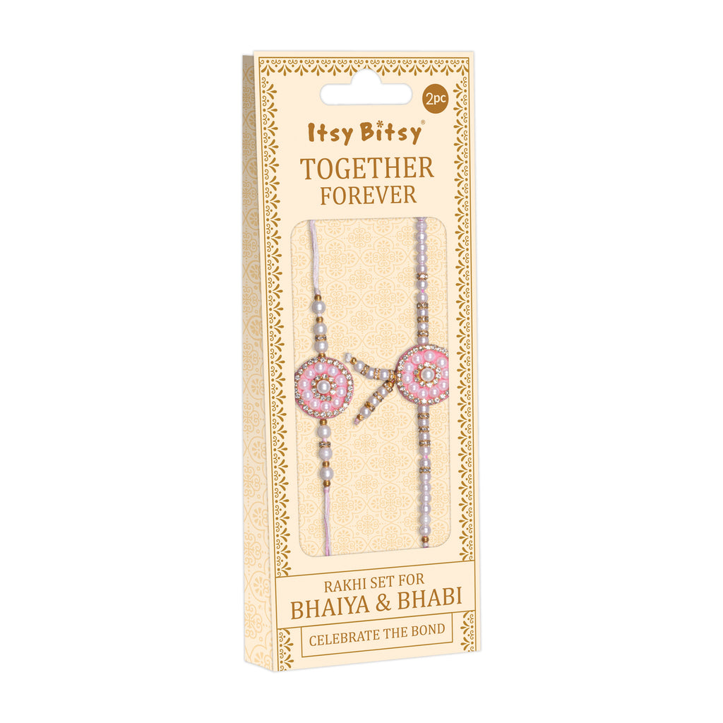 Handmade Rakhi - Pearl Blush Bhaiya Bhabhi Pack of 2