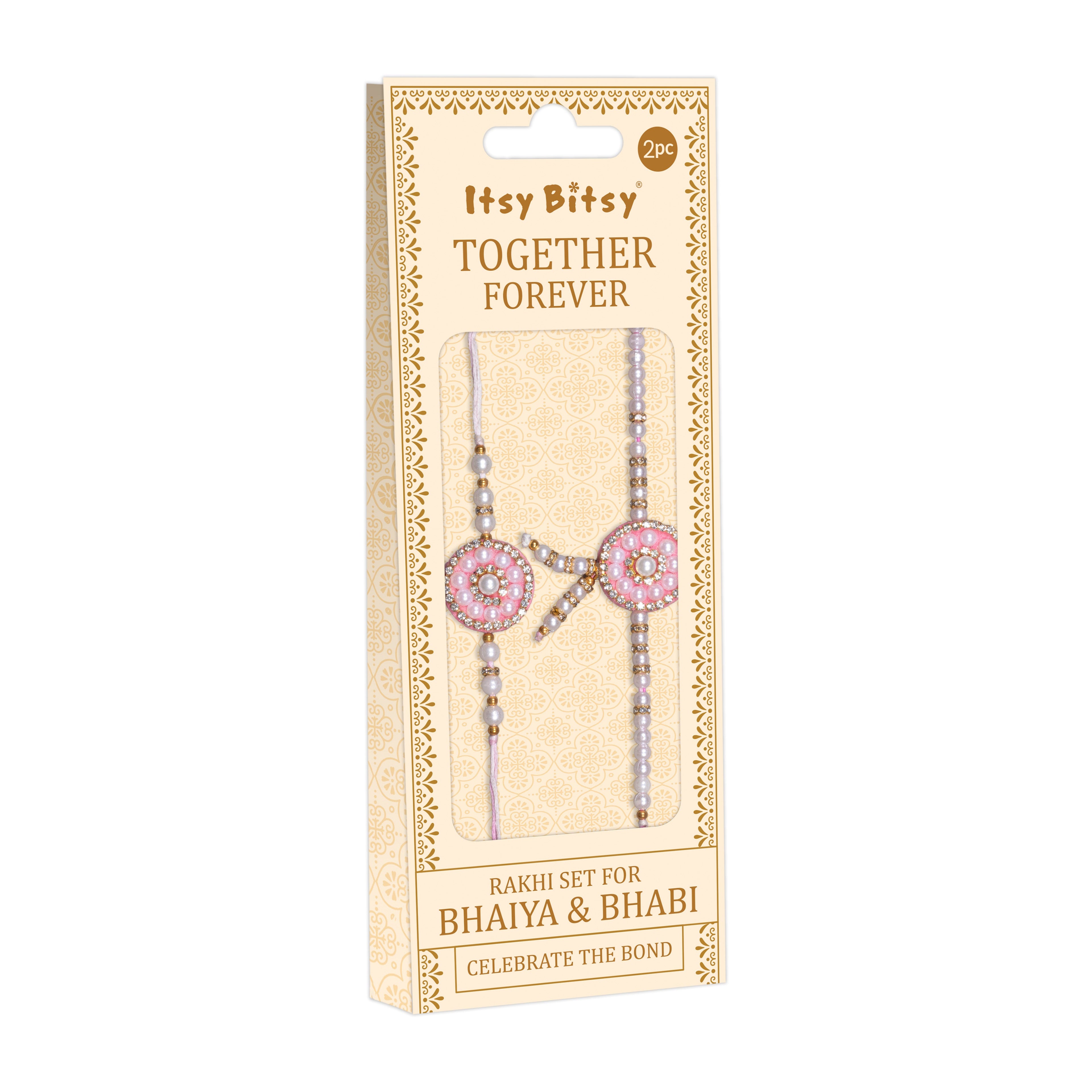 Handmade Rakhi - Pearl Blush Bhaiya Bhabhi Pack of 2