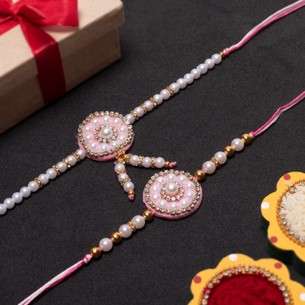 Handmade Rakhi - Pearl Blush Bhaiya Bhabhi Pack of 2