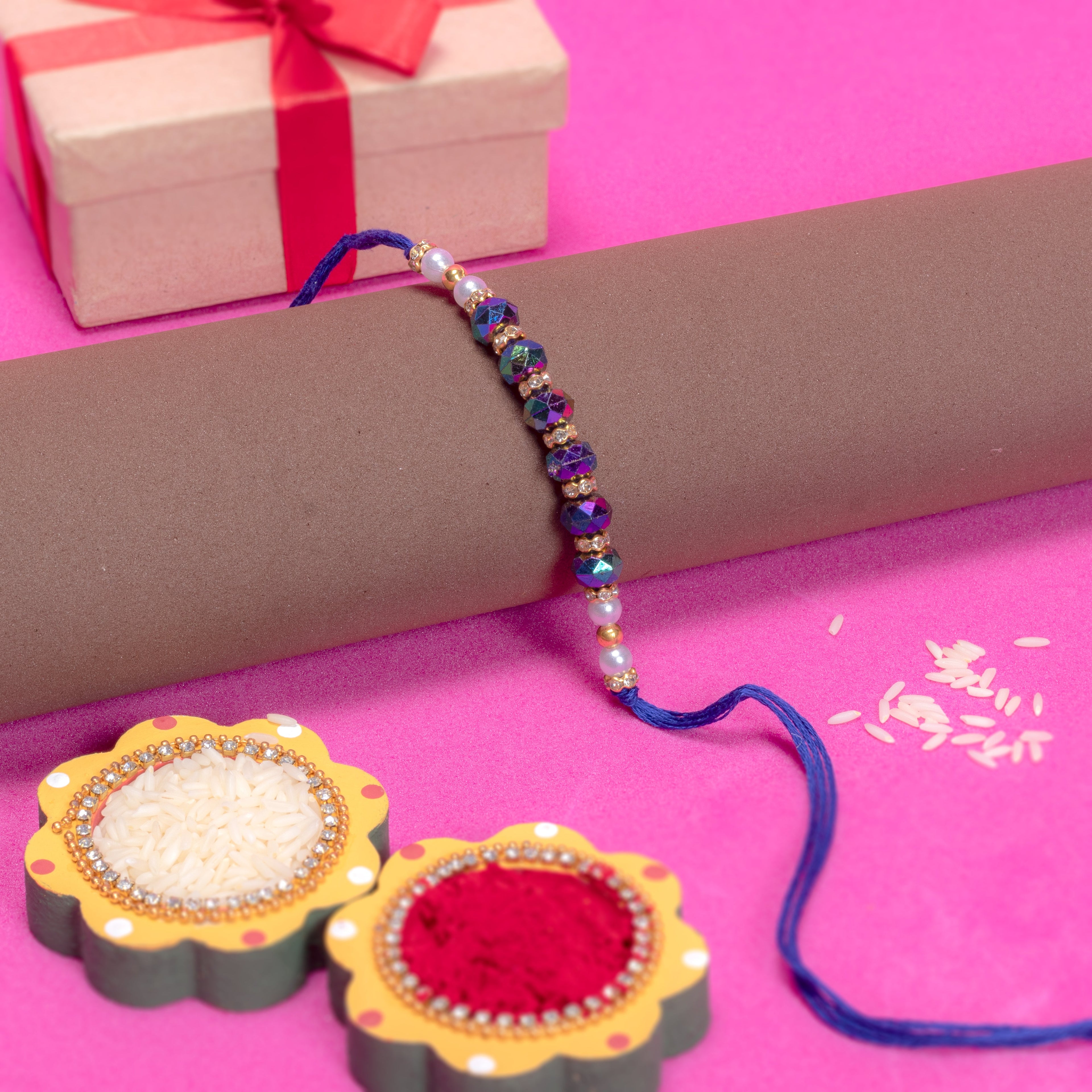 Handmade Rakhi - Aqua Rainbow 1pc