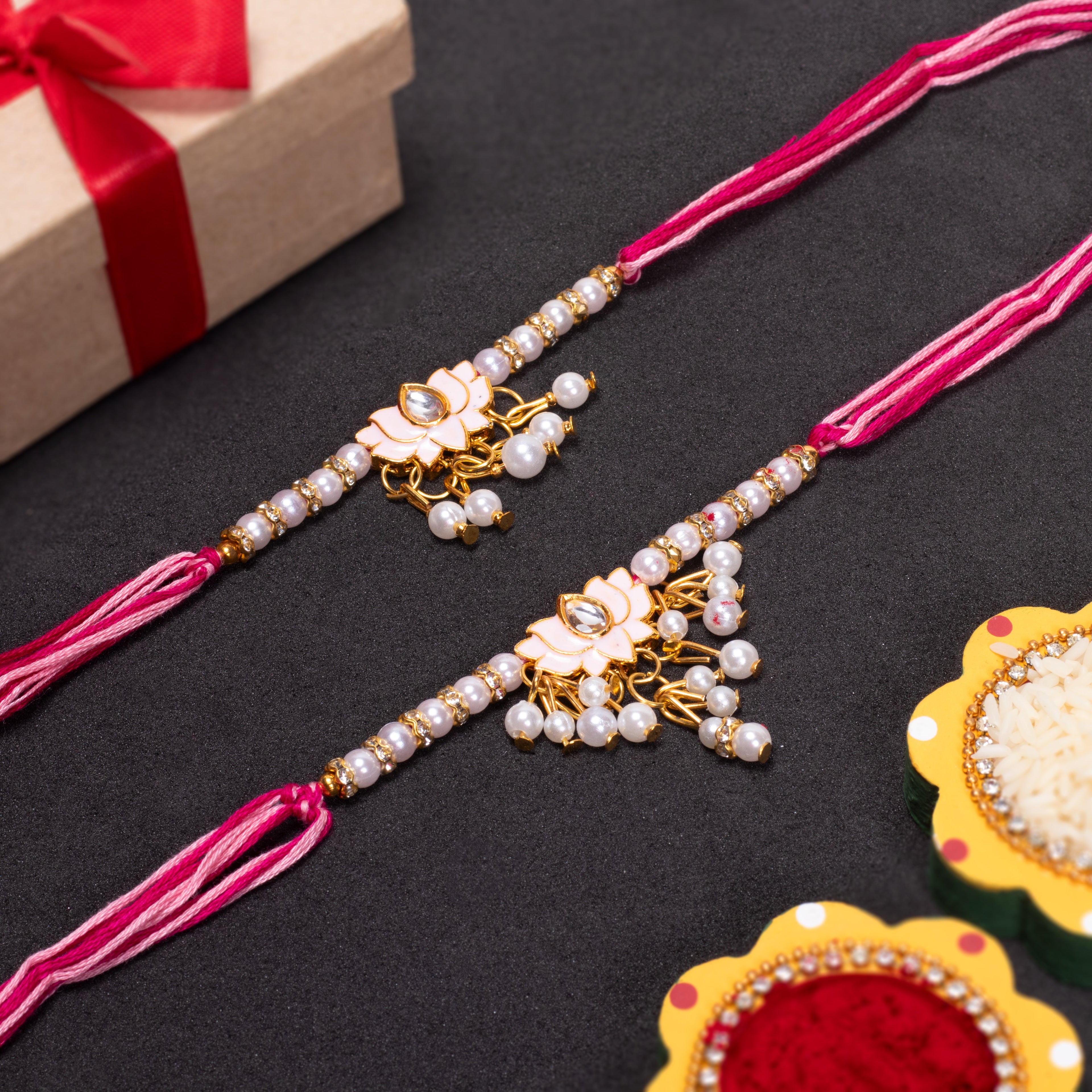 Handmade Rakhi - Lotus Jewel Bhaiya Bhabhi Pack of 2