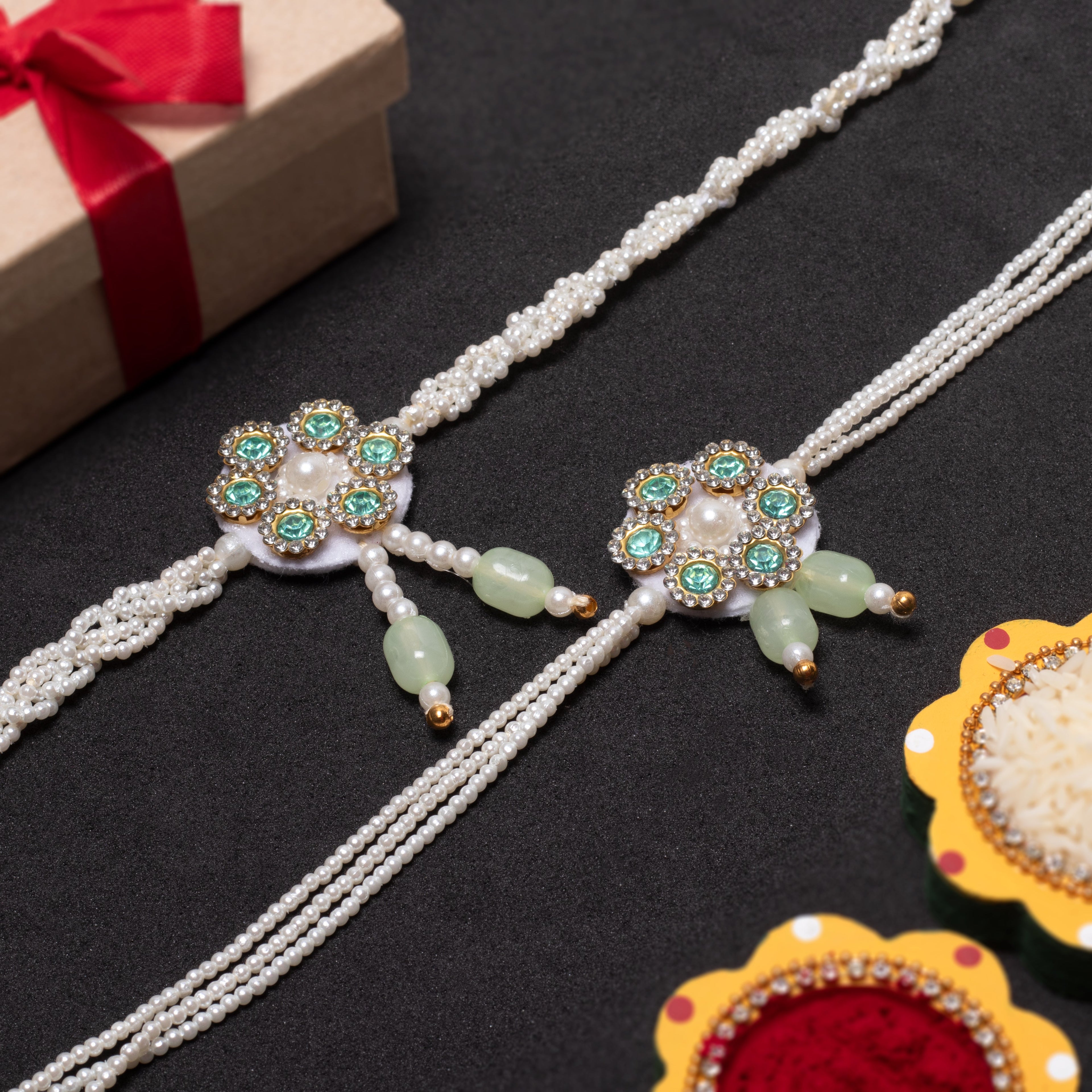 Handmade Rakhi - Floral Gem Bhaiya Bhabhi Pack of 2