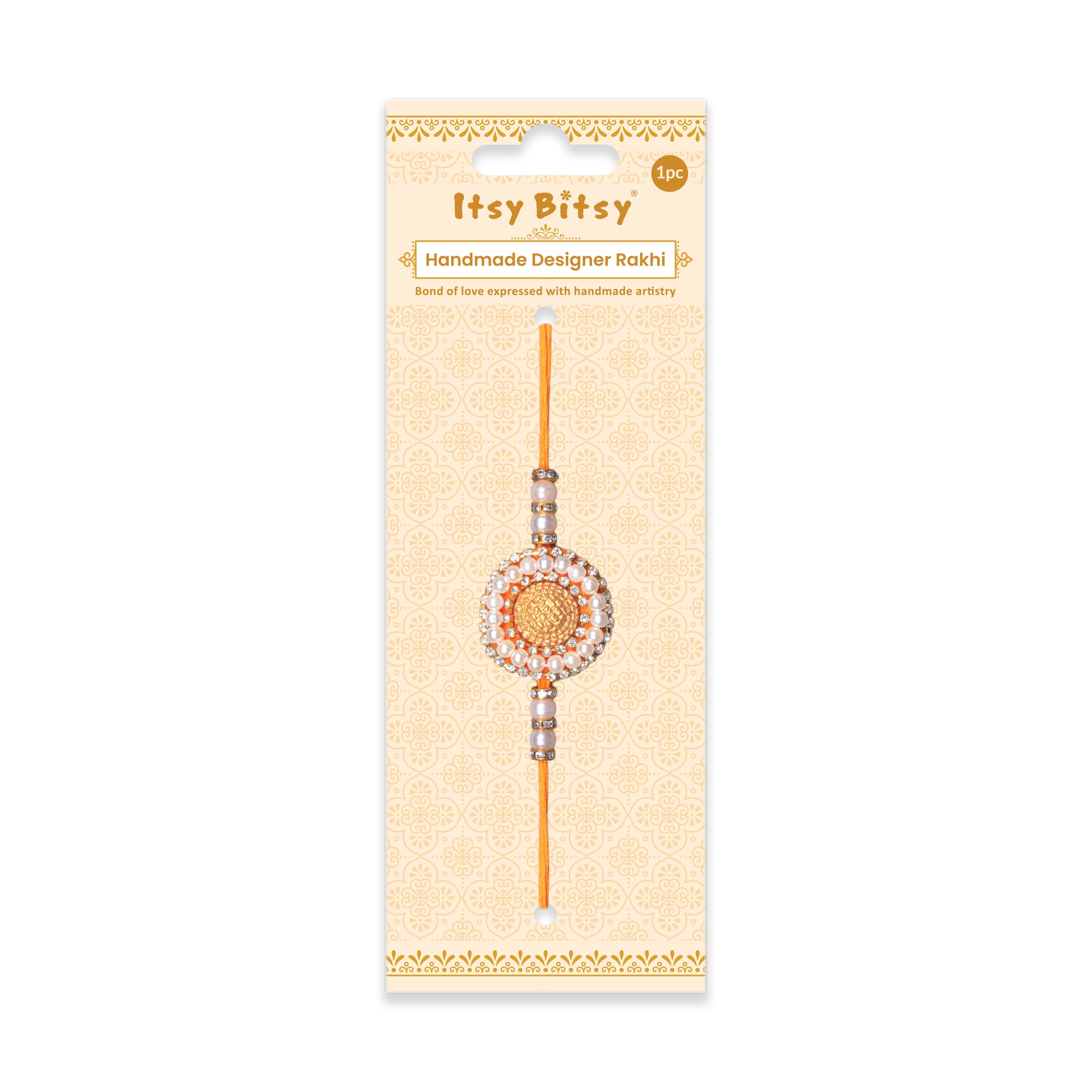 Handmade Rakhi - Pearly Daisy Orange 1 pc