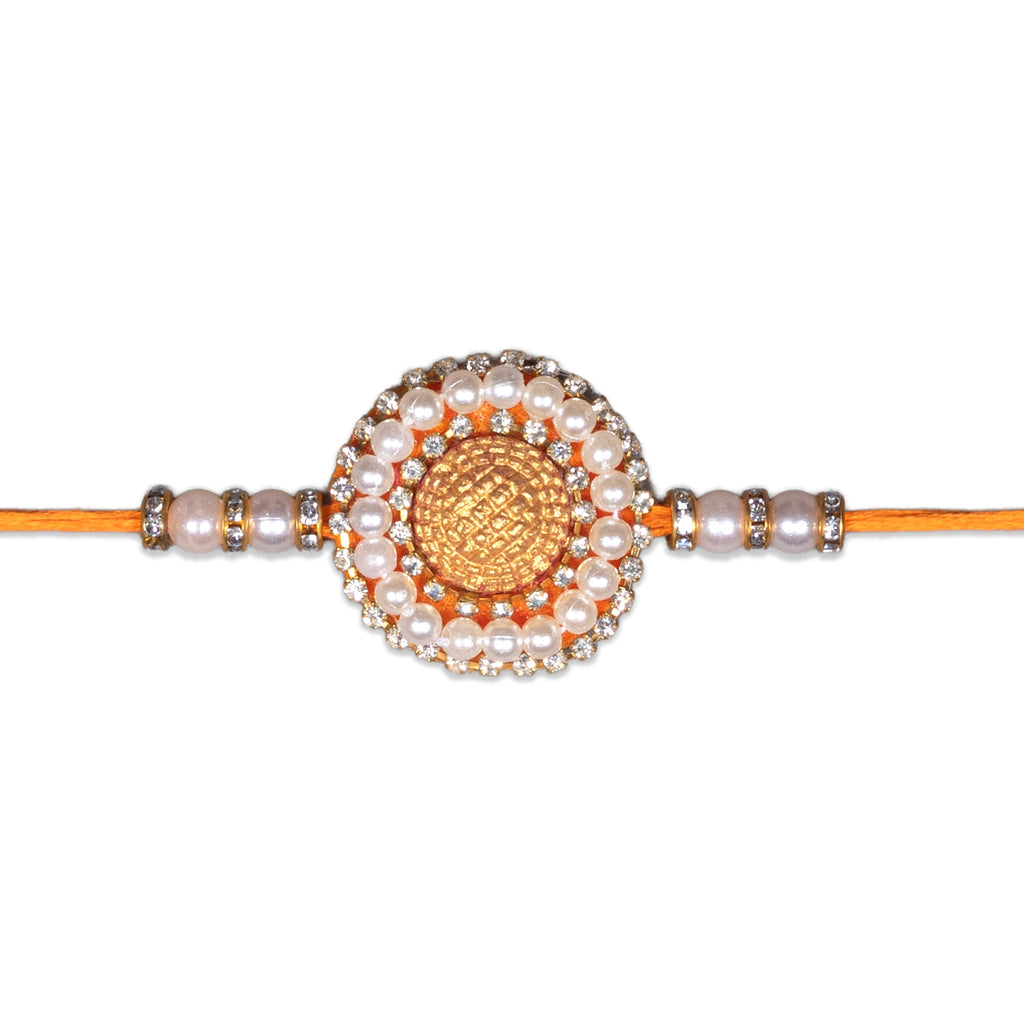 Handmade Rakhi - Pearly Daisy Orange 1 pc