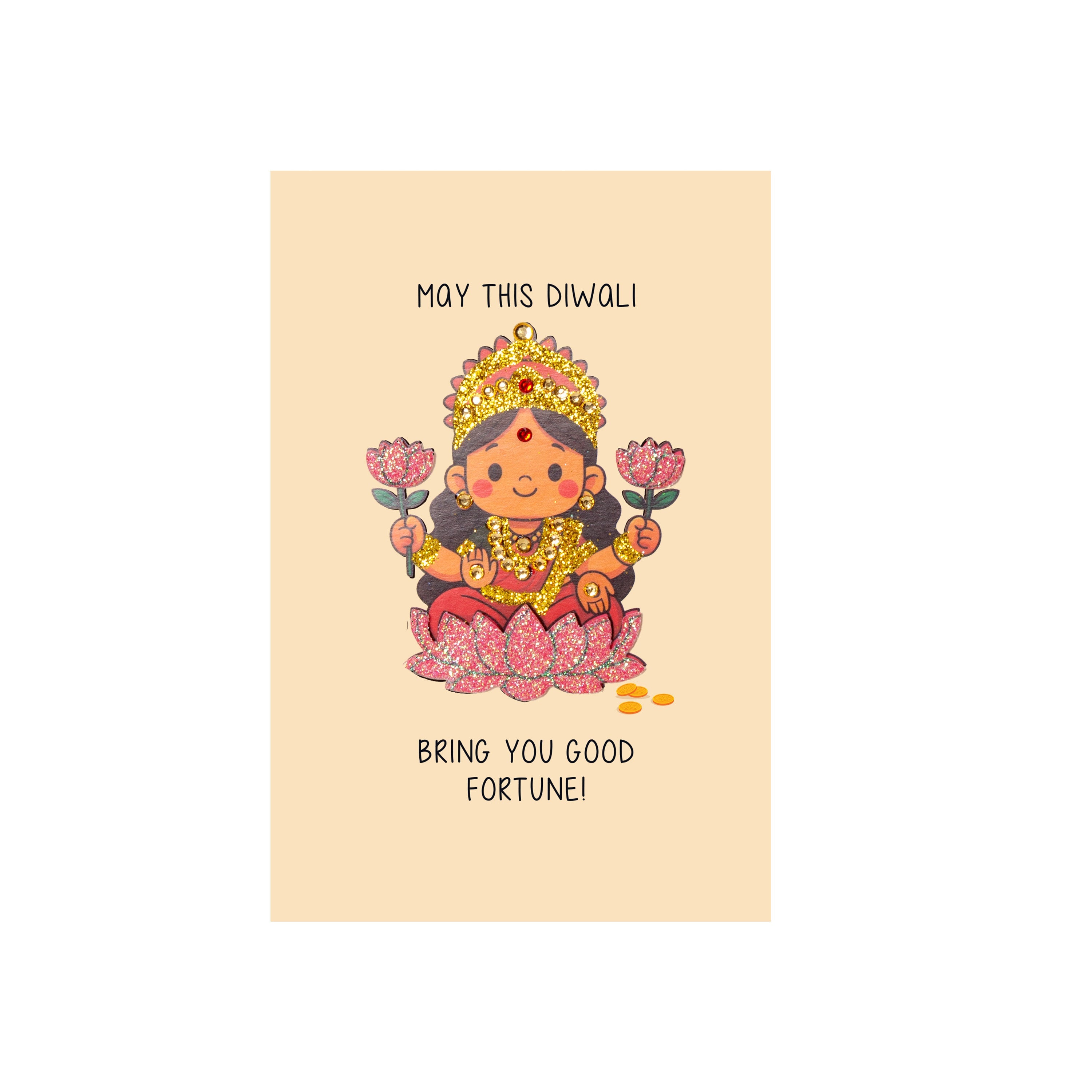 Diwali Greeting Card & Envelope Good Fortune 4 x 6 inch 2pc