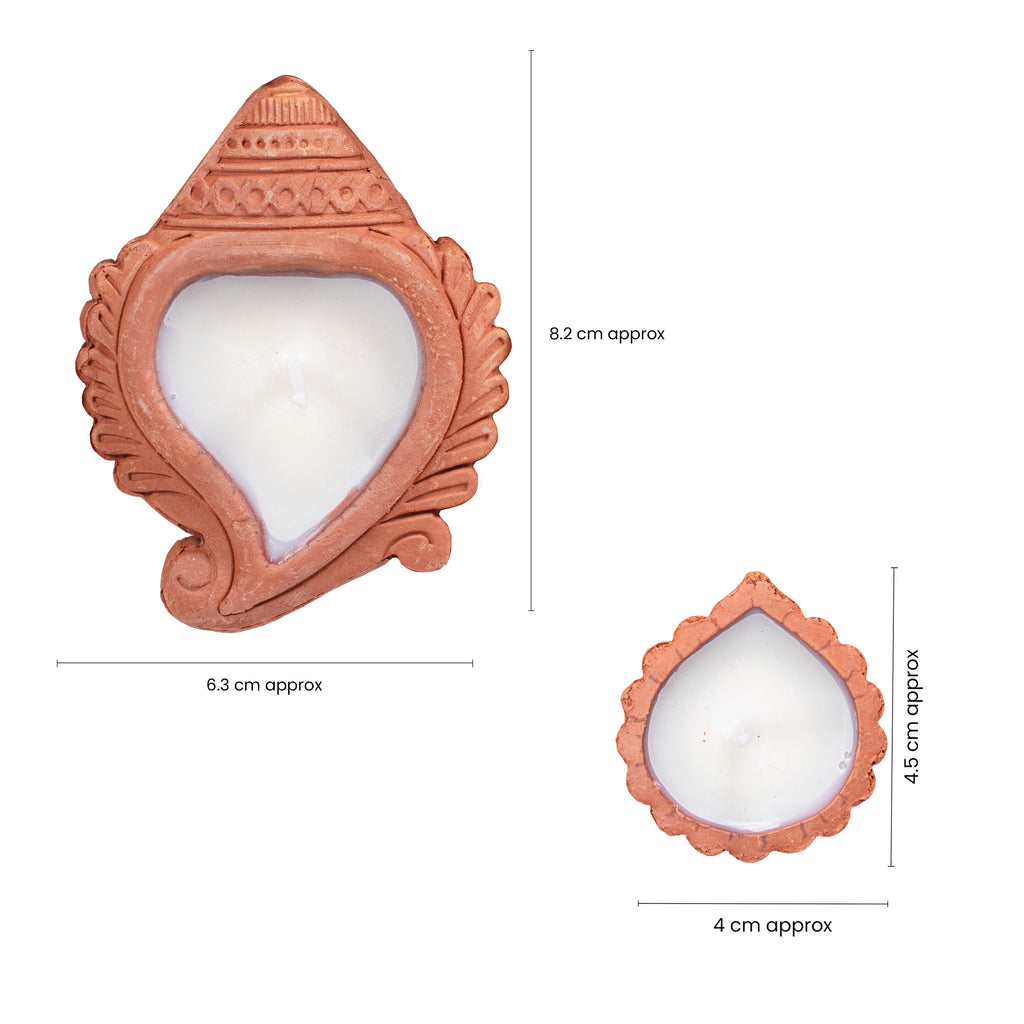 Ready-to-Use Terracotta Shankh Diya Set of 8pc (Wax Filled)