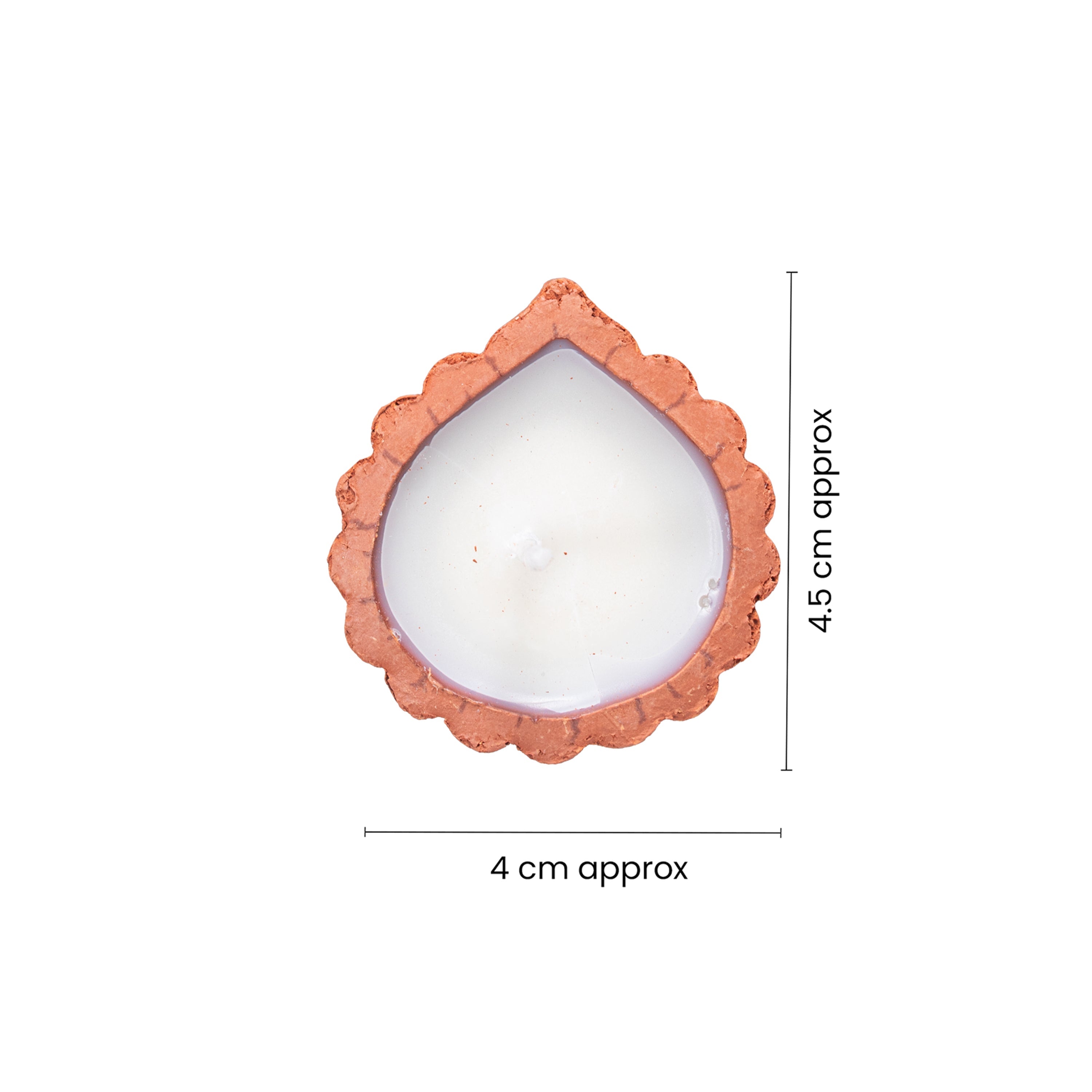 Ready-to-use Terracotta Diya Scalloped Border Set of 4pc (Wax Filled)