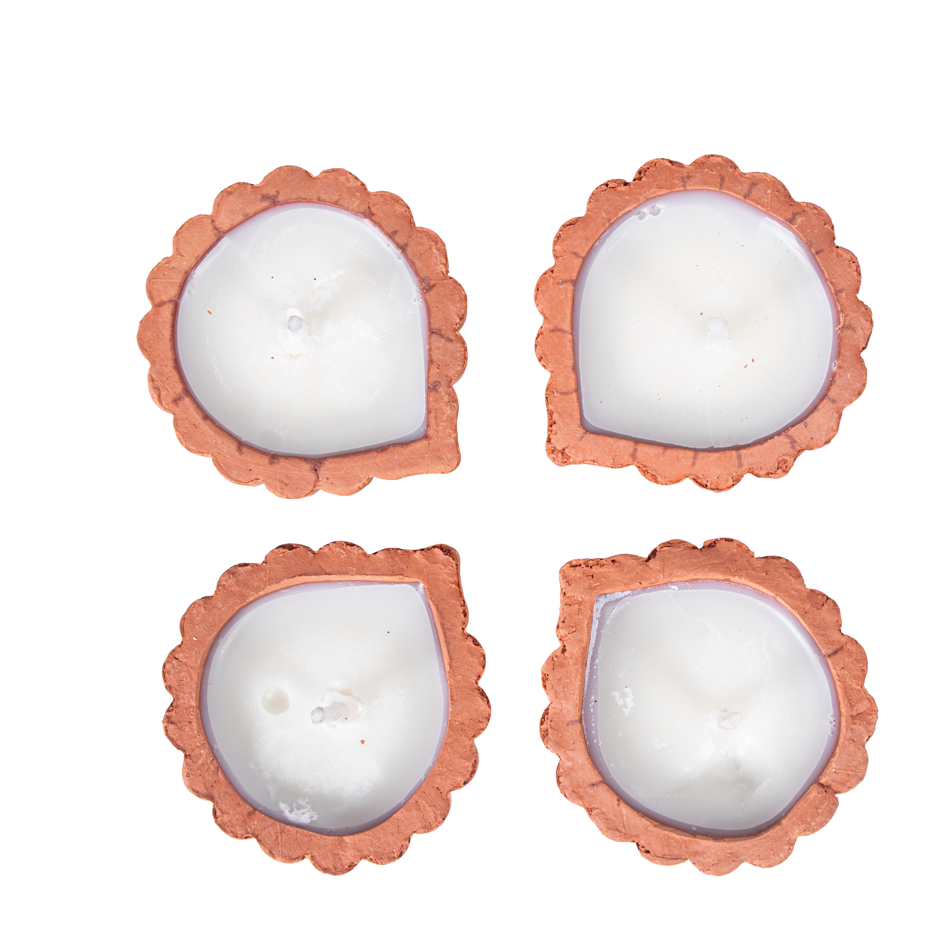 Ready-to-use Terracotta Diya Scalloped Border Set of 4pc (Wax Filled)