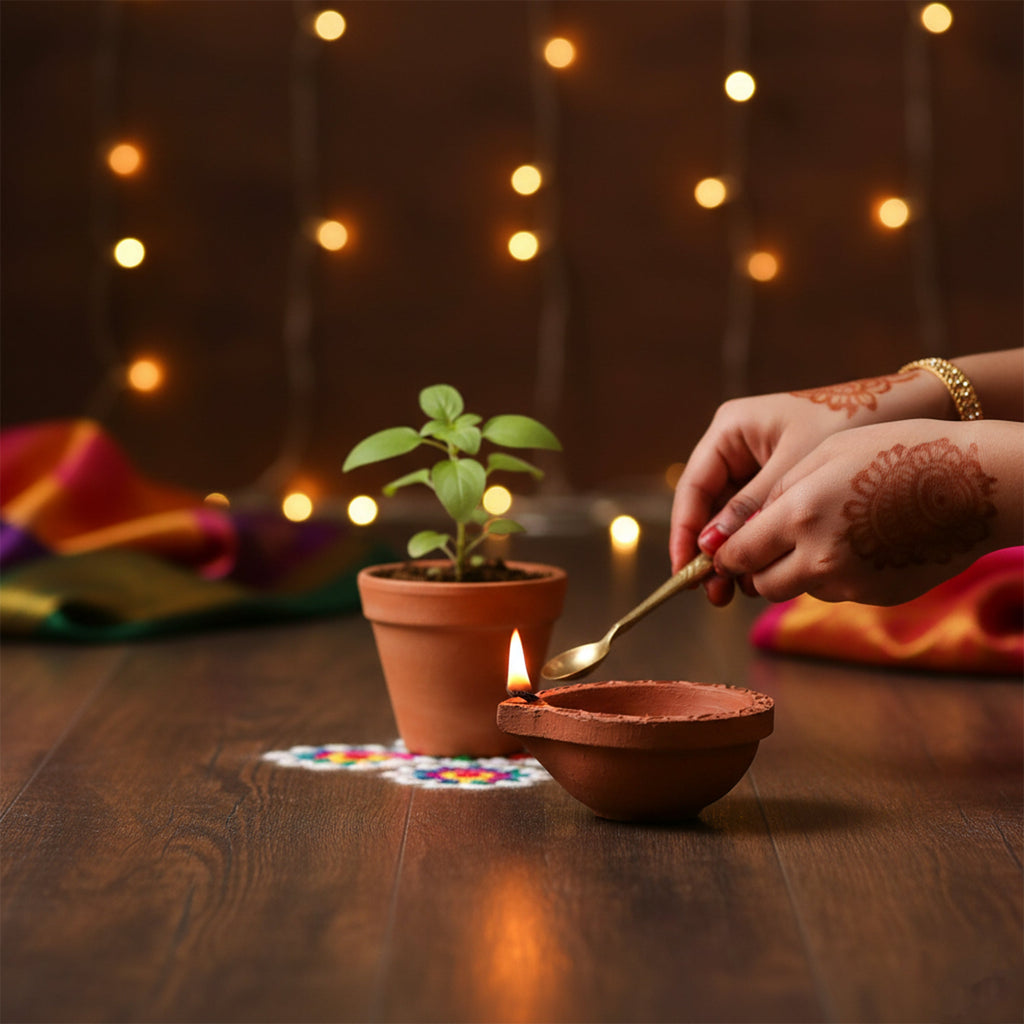 Handmade Terracotta Diya Medium Border 1pc