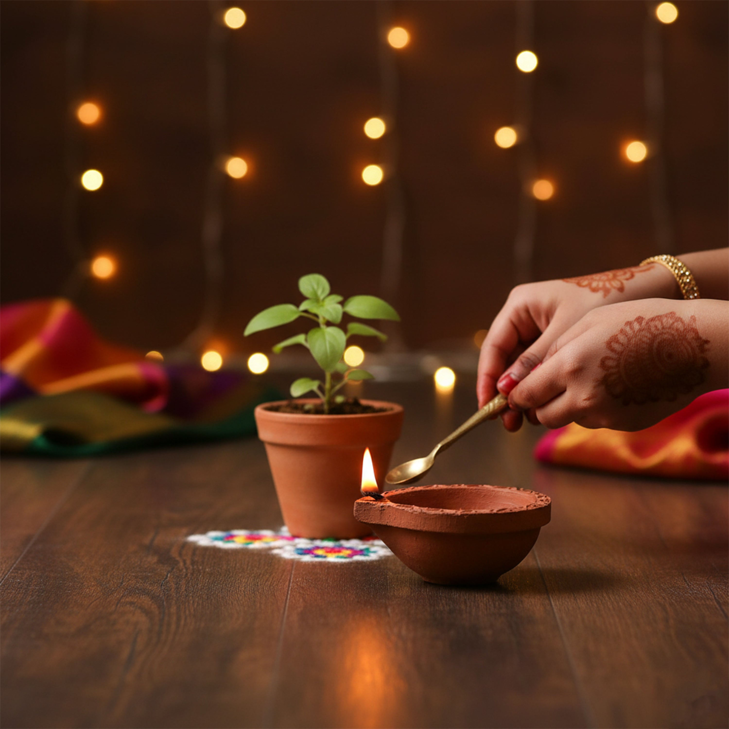 Handmade Terracotta Diya Medium Border 1pc