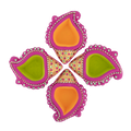 Decorated Terracotta Diya Traditional Shell Green & Yellow 4pc