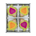 Decorated Terracotta Diya Traditional Shell Pink & Yellow 4pc