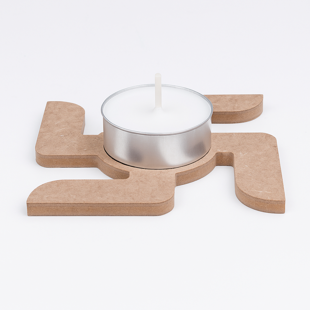 MDF Decorable Tea Light Candle Holder Swastika 4 X 4inch 5.5mm (without candle)