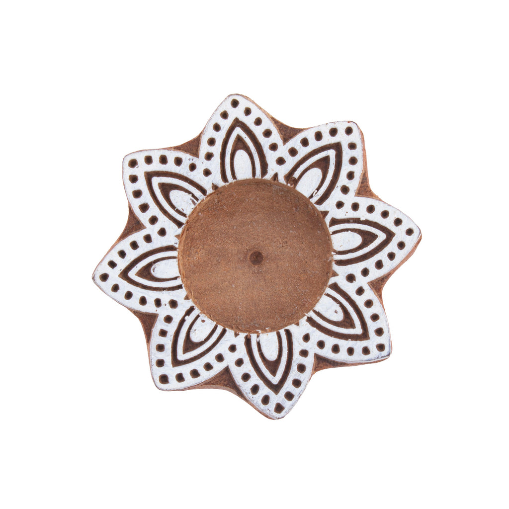 Wooden Printing Block & Tea Light Holder Ethnic Blossom 3inch 1pc