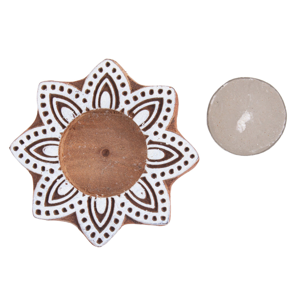 Wooden Printing Block & Tea Light Holder Ethnic Blossom 3inch 1pc