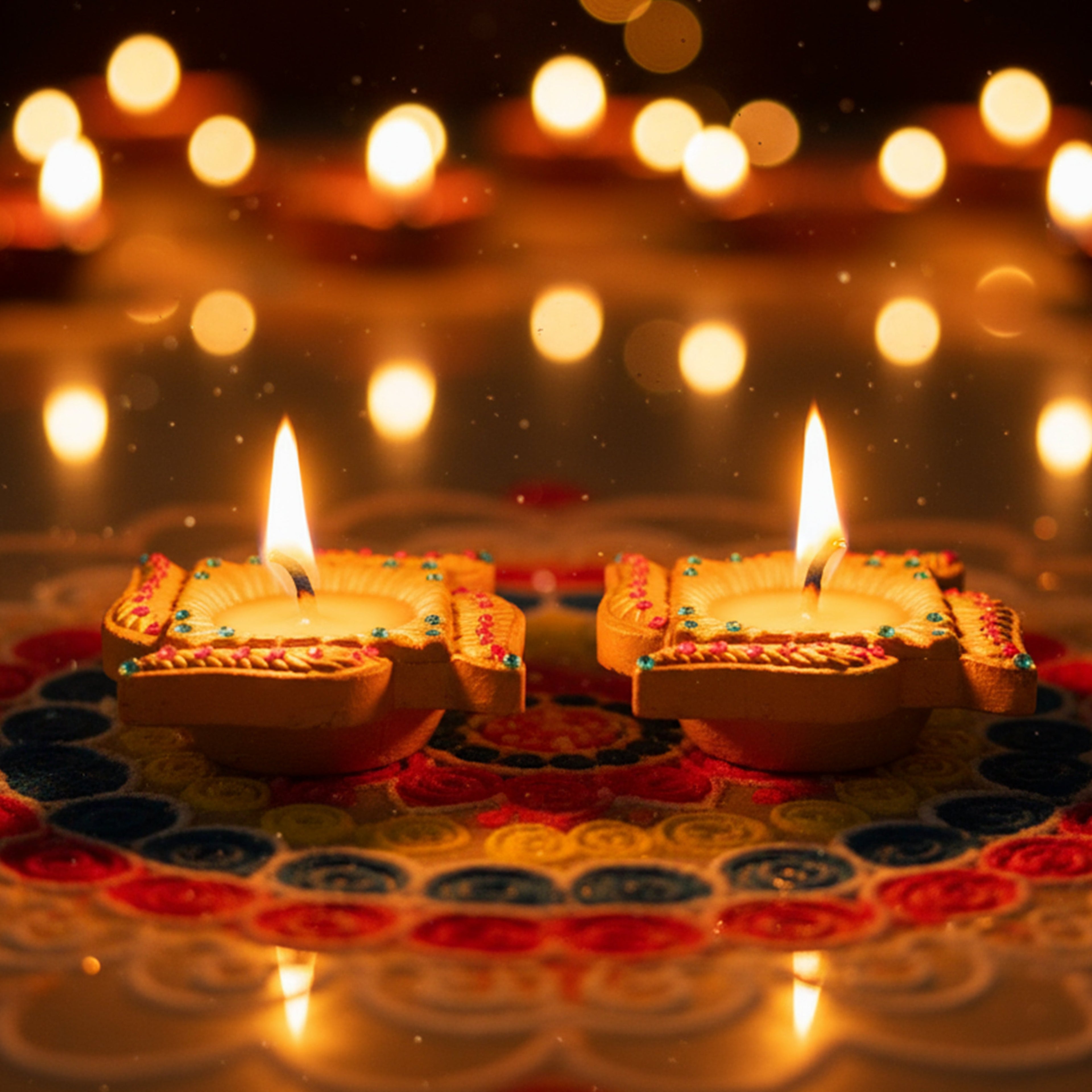 Decorated Terracotta Diya With Wax Swastika 2pc Box (Wax Filled)