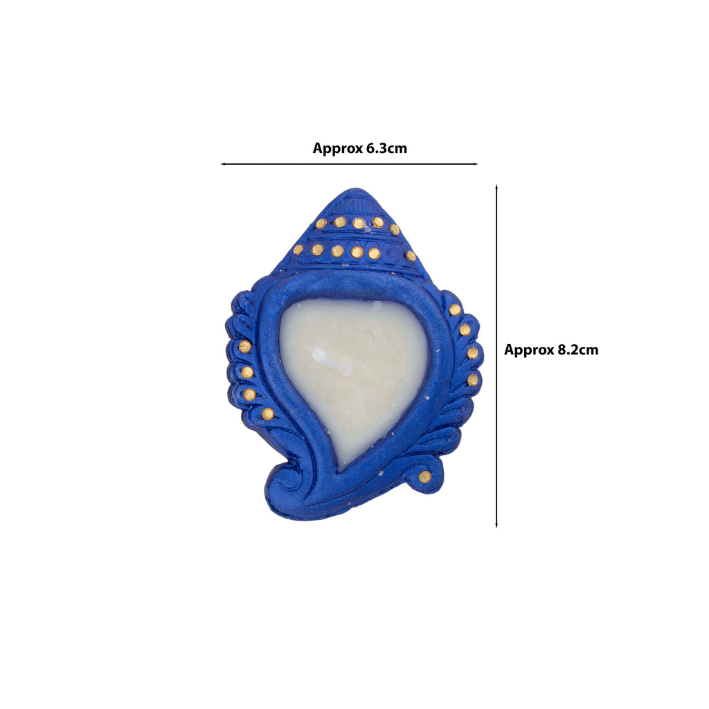 Decorated Terracotta Diya With Wax Shankh Blue 2pc