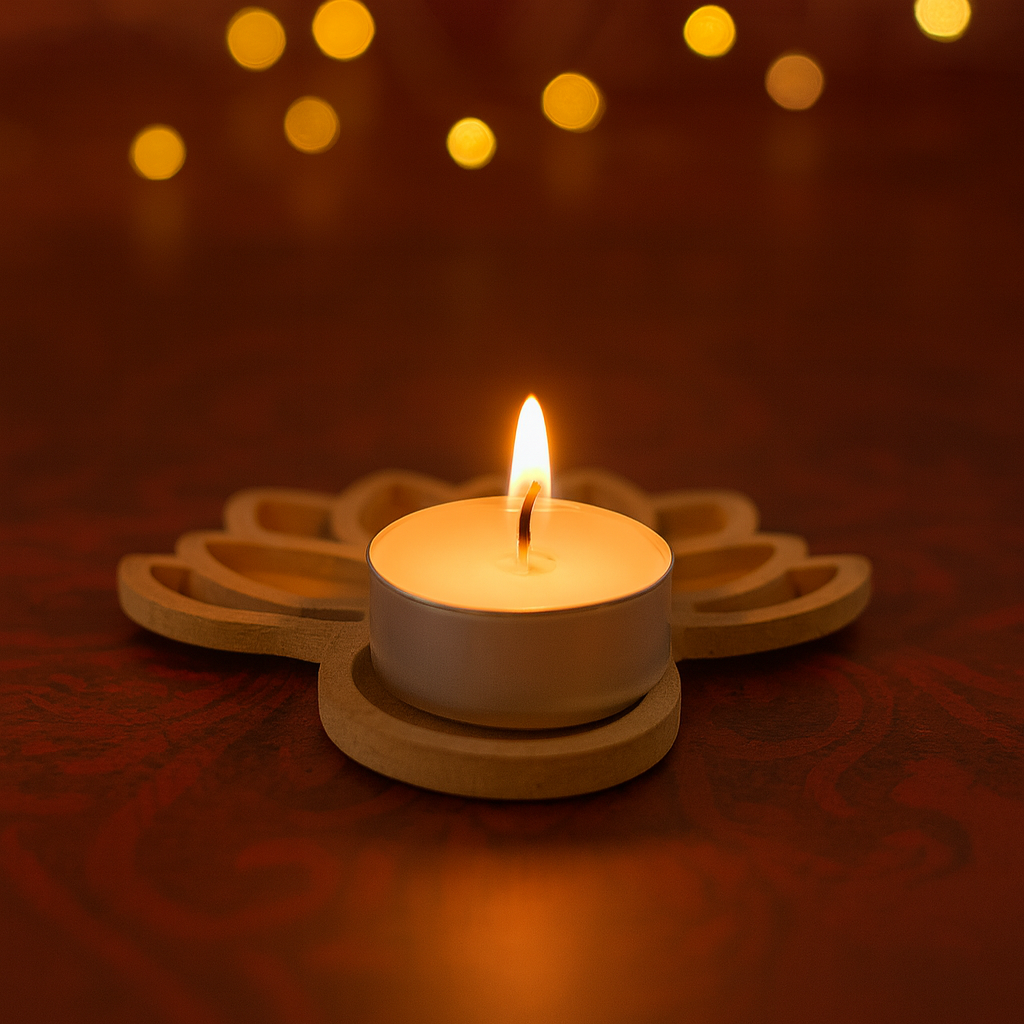 MDF Decorable Tea Light Holder Lotus 12 X 11.2cm 5.5mm Thick 1pc (without candle)
