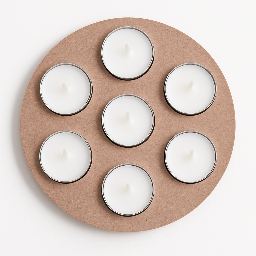 MDF Decorable Tea Light Holder With 7 Cavities Round 7.4inch Dia 5.5mm Thick 1pc (without candle)
