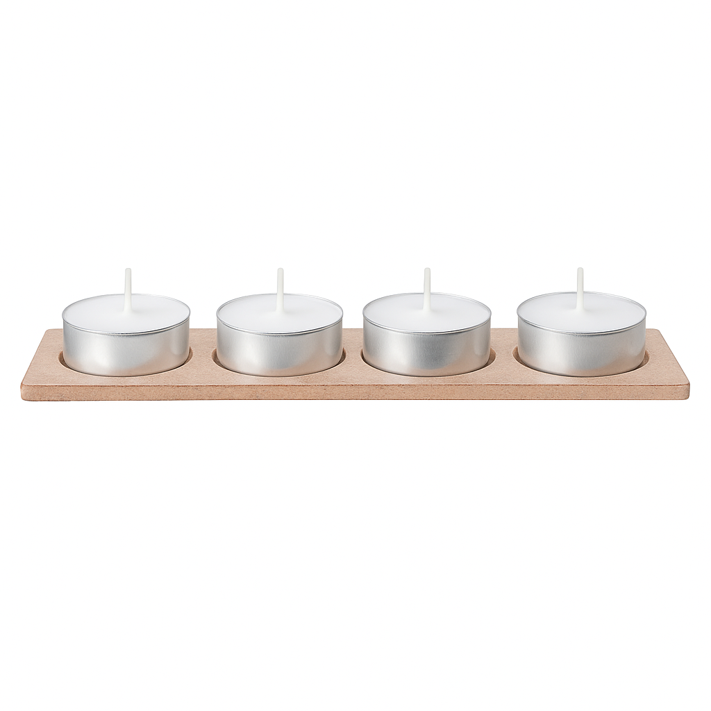MDF Tea Light / Diya Holder 4 cavities Rectangular 10 X 2.3inch 5.5mm Thick 1pc