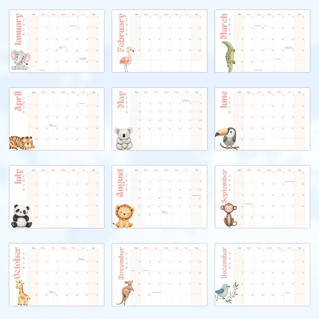 Desk Calendar 2026 Animal Kingdom with 90 Animal Emoji Stickers 9 X 6inch 13 Sheets