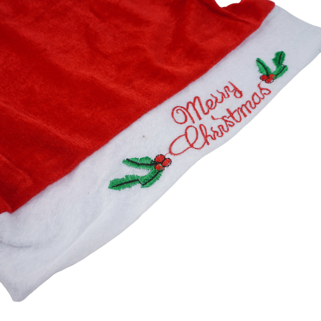 Christmas Unisex Adult Velvet Hat Printed with Merry Christmas Red H18inch X 11inch Dia 1pc