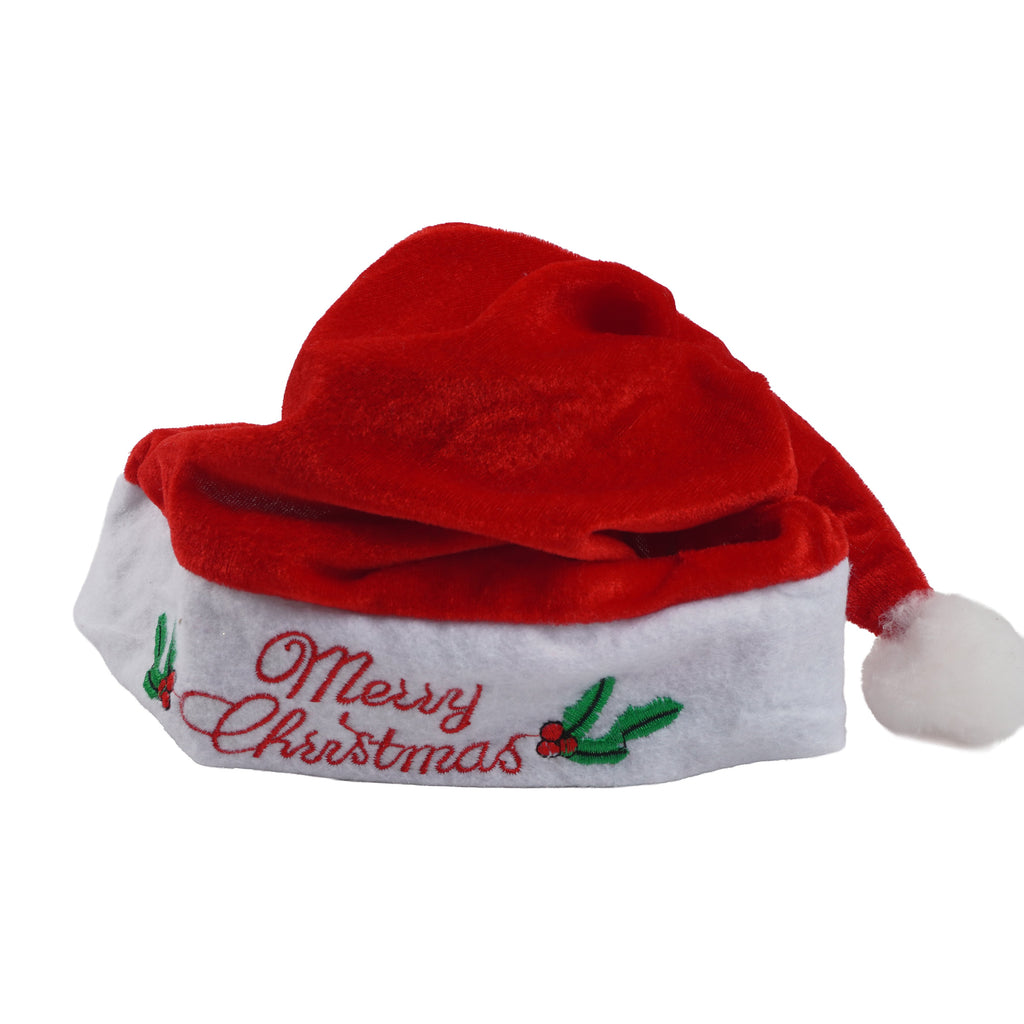 Christmas Unisex Adult Velvet Hat Printed with Merry Christmas Red H18inch X 11inch Dia 1pc