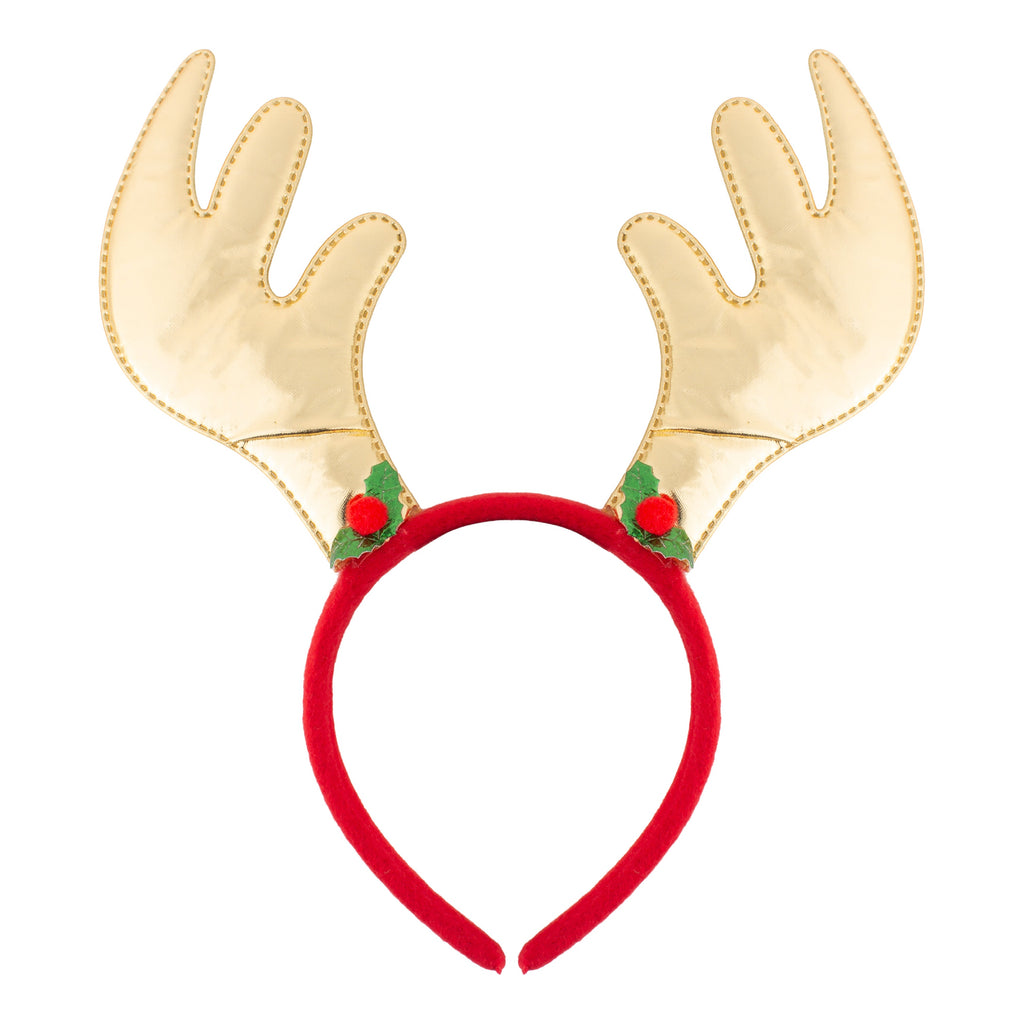 Christmas Reindeer Holly Berry Hair band Gold 1pc