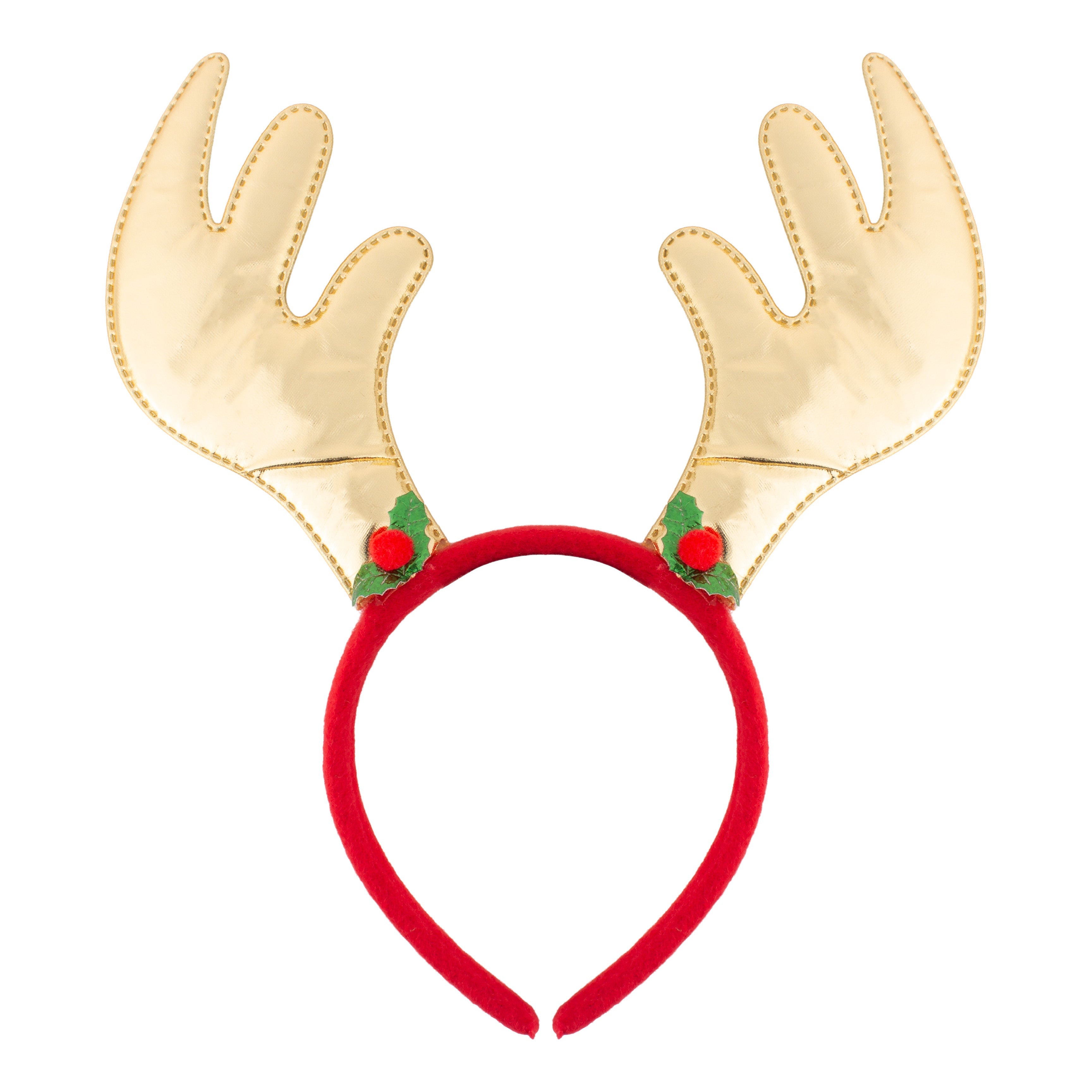 Christmas Reindeer Holly Berry Hair band Gold 1pc