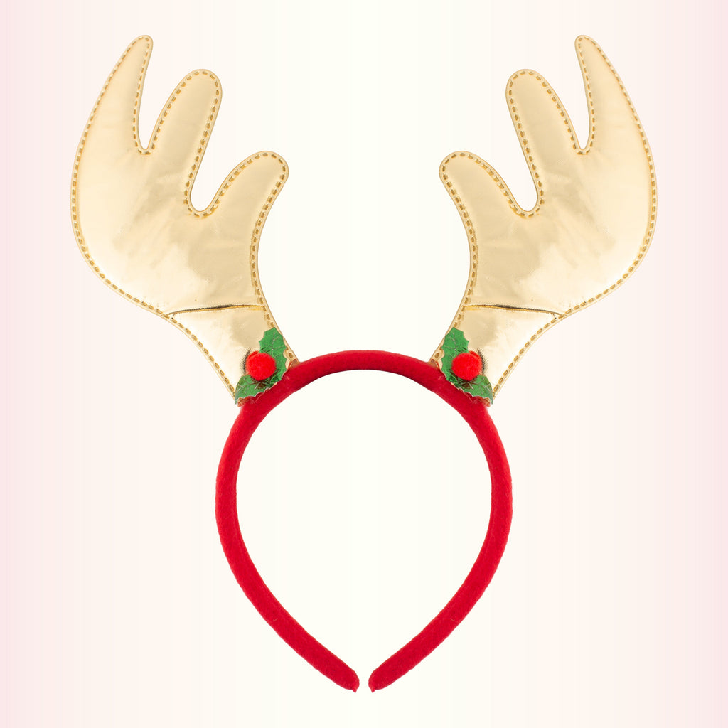 Christmas Reindeer Holly Berry Hair band Gold 1pc