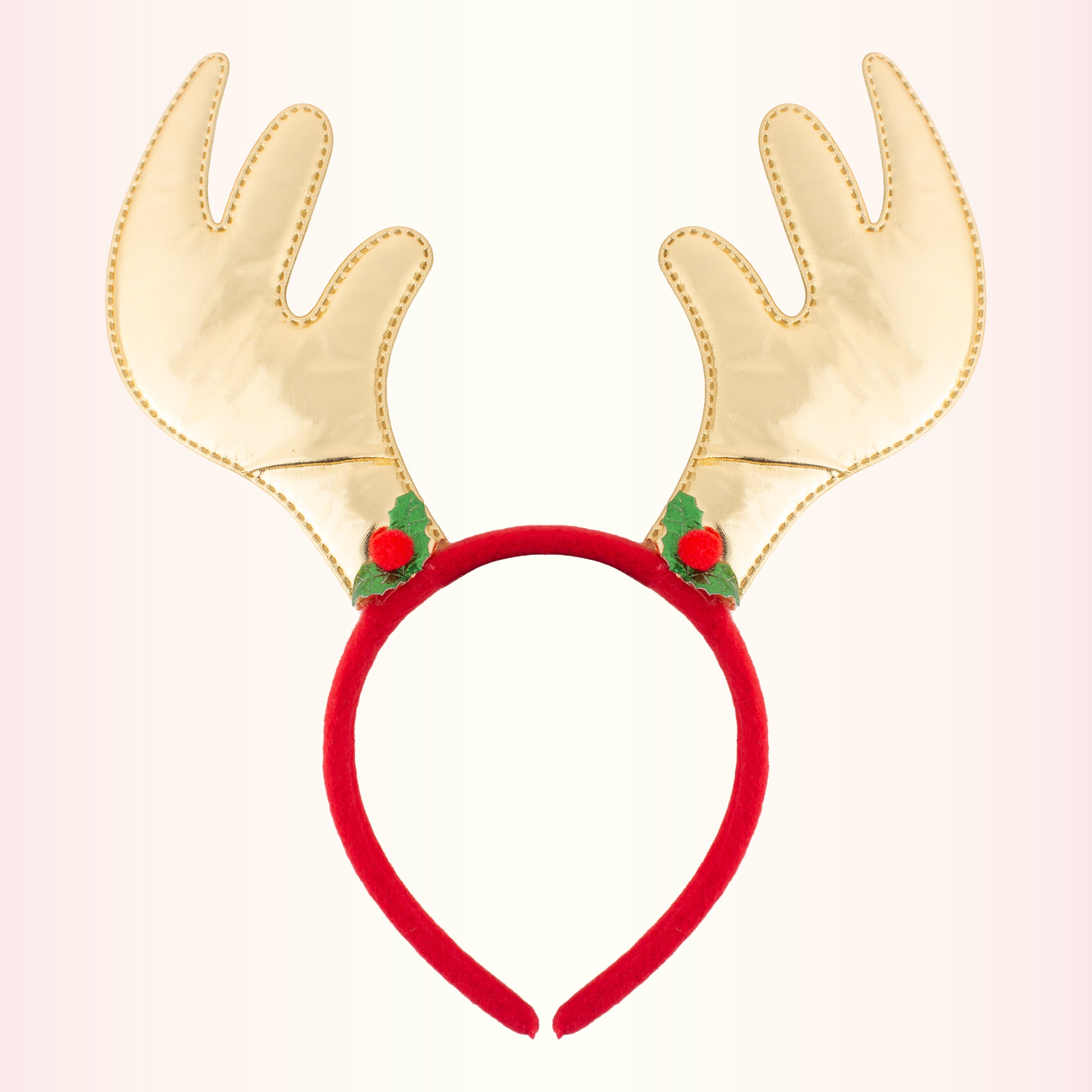 Christmas Reindeer Holly Berry Hair band Gold 1pc
