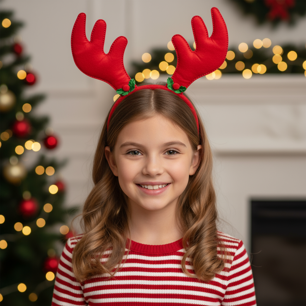 Christmas Reindeer Holly Berry Hair band Red 1pc
