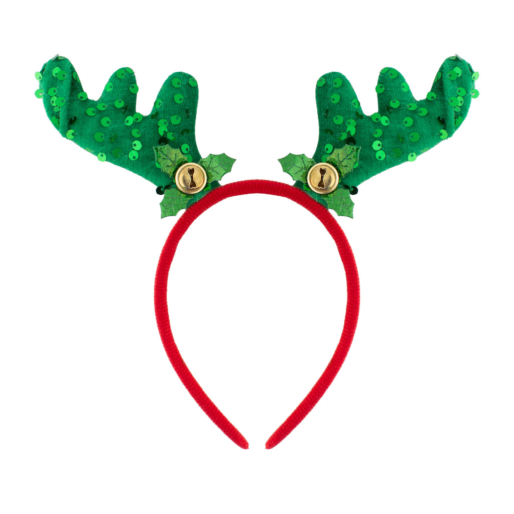 Christmas Reindeer Sequin Holly Berry Hair band Green 1pc