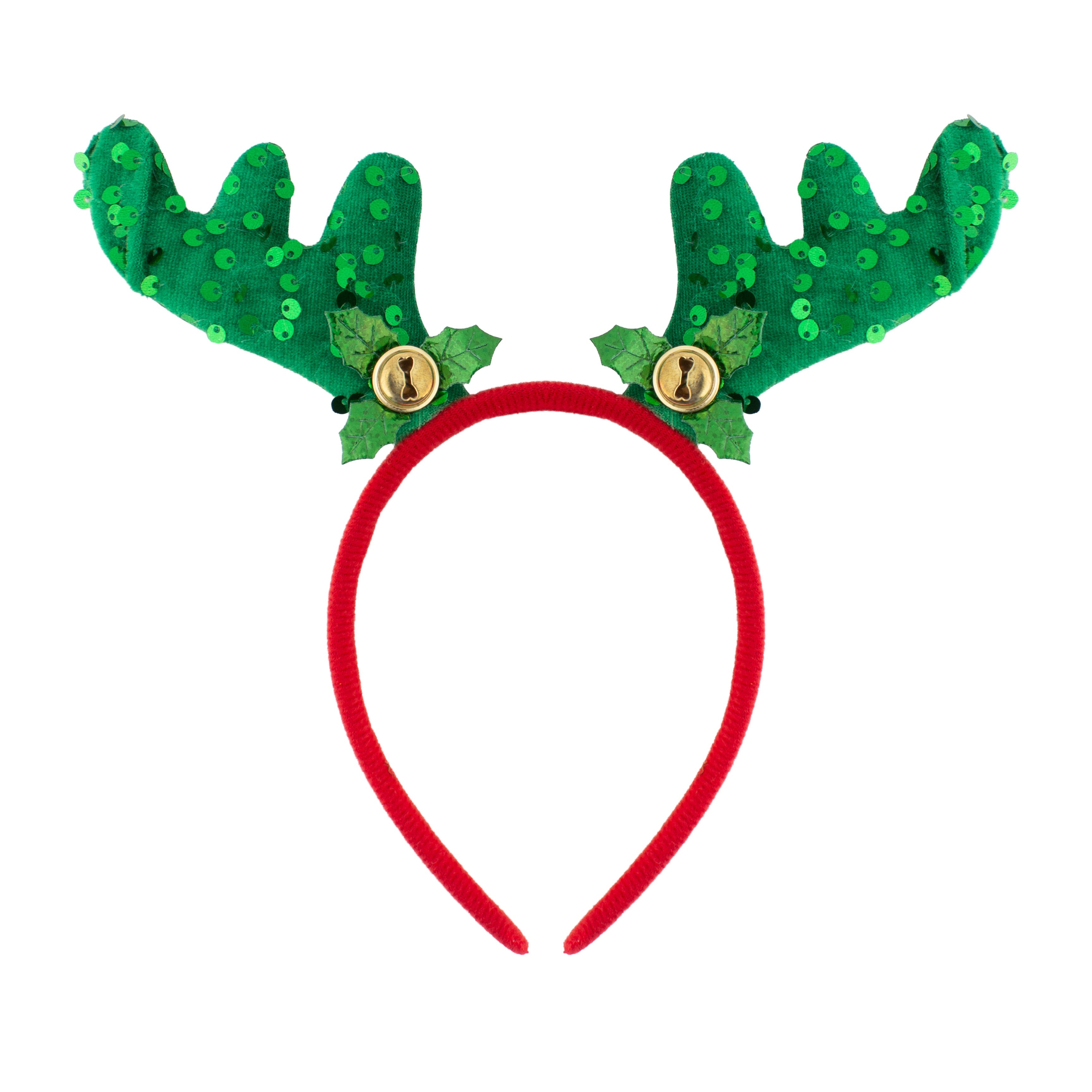 Christmas Reindeer Sequin Holly Berry Hair band Green 1pc
