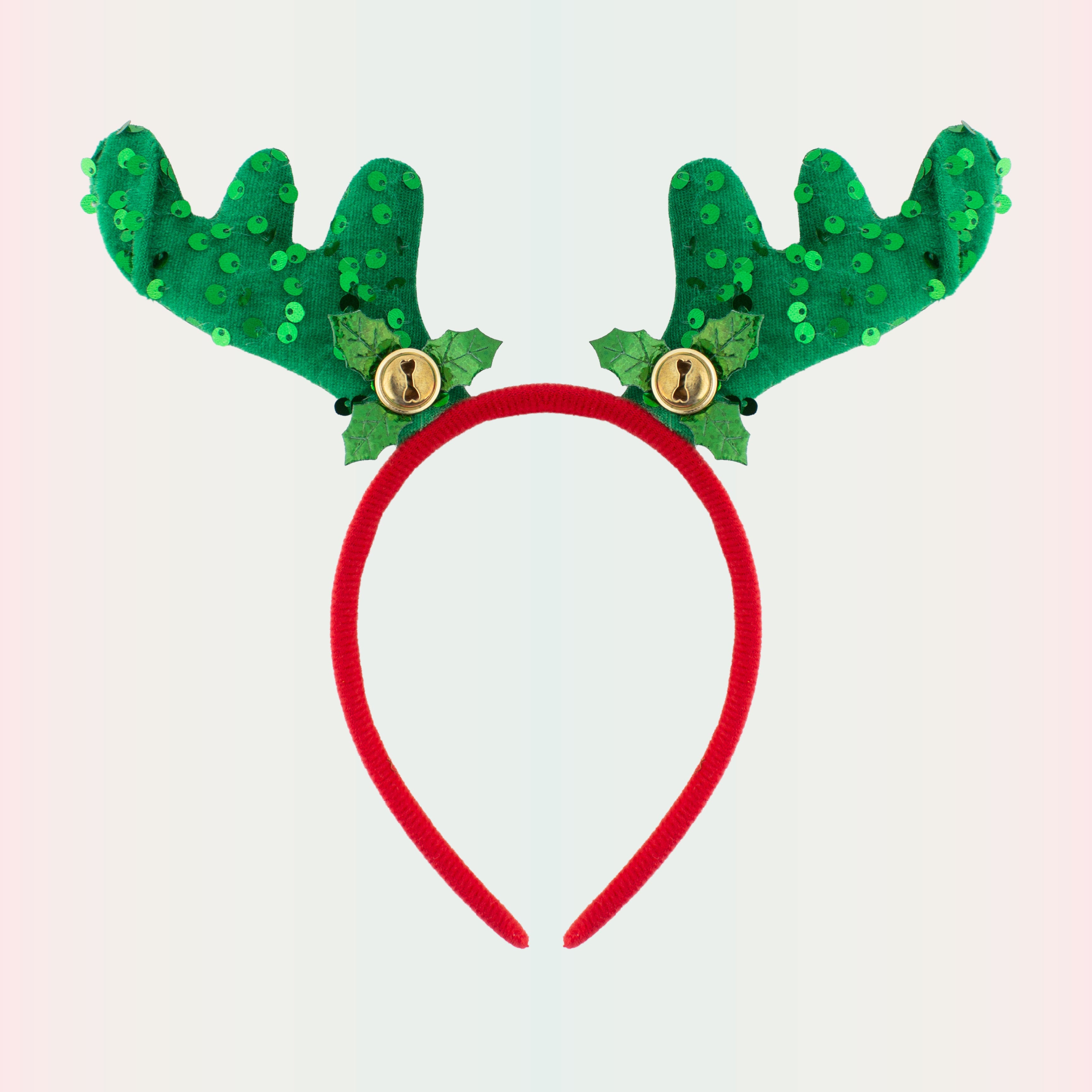 Christmas Reindeer Sequin Holly Berry Hair band Green 1pc