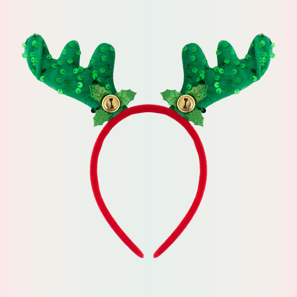 Christmas Reindeer Sequin Holly Berry Hair band Green 1pc