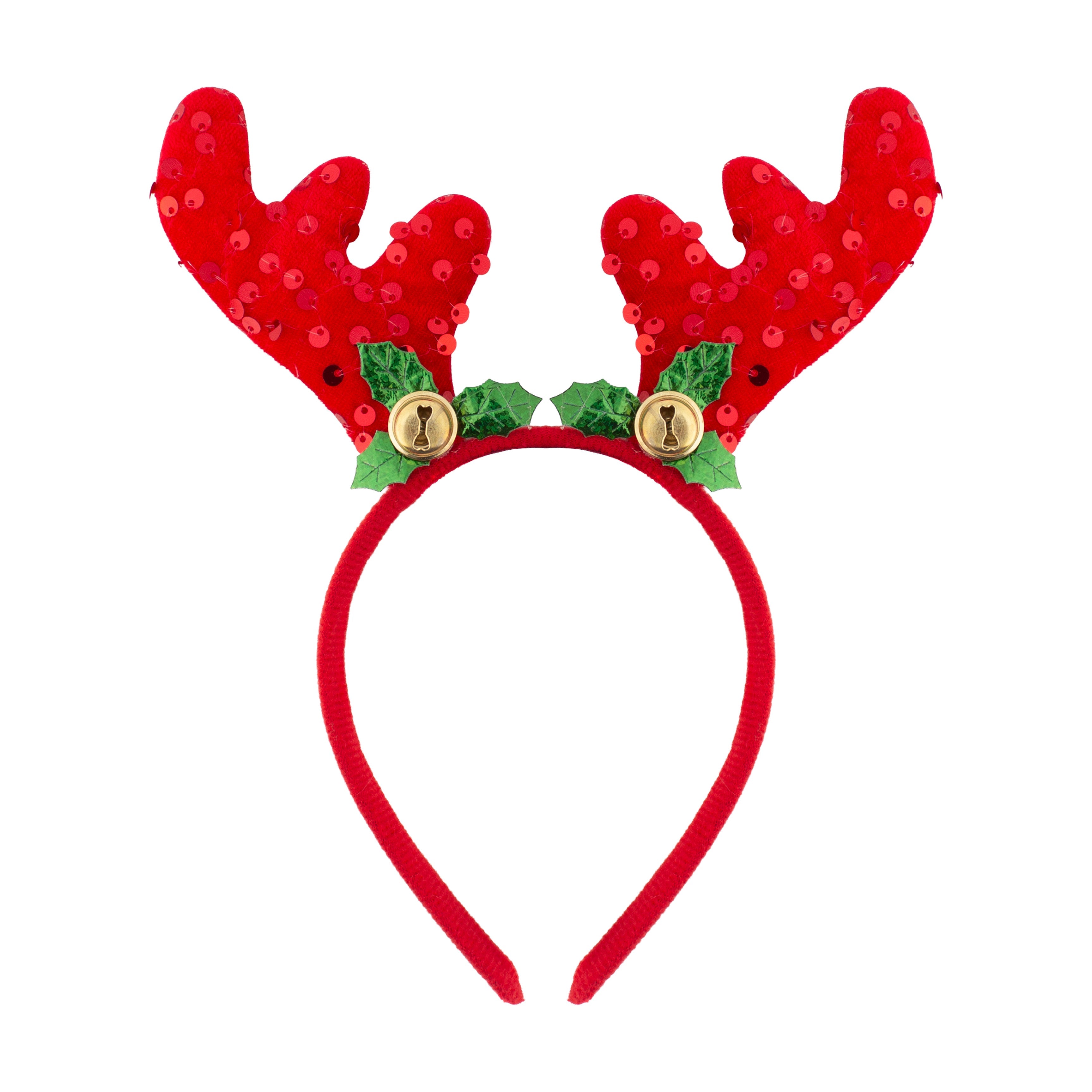 Christmas Reindeer Sequin Holly Berry Hair band Red 1pc