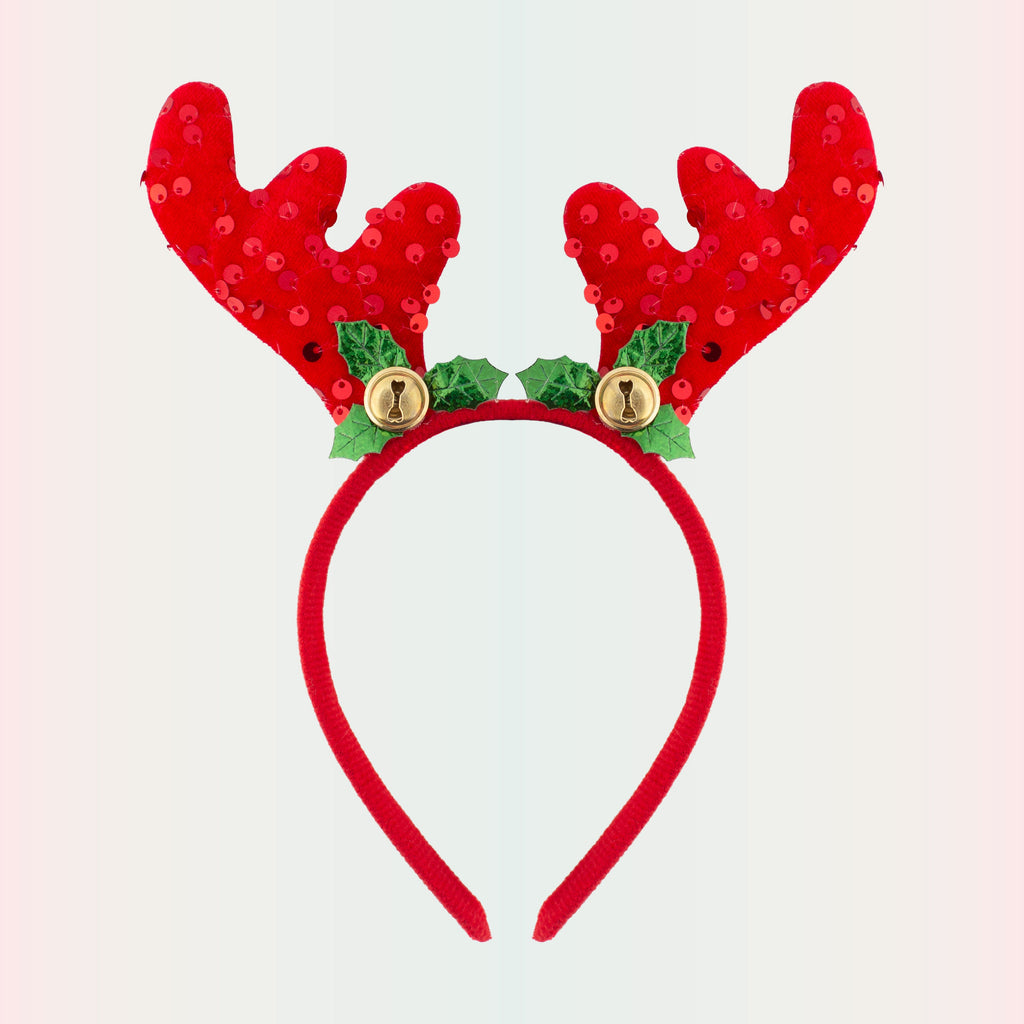 Christmas Reindeer Sequin Holly Berry Hair band Red 1pc